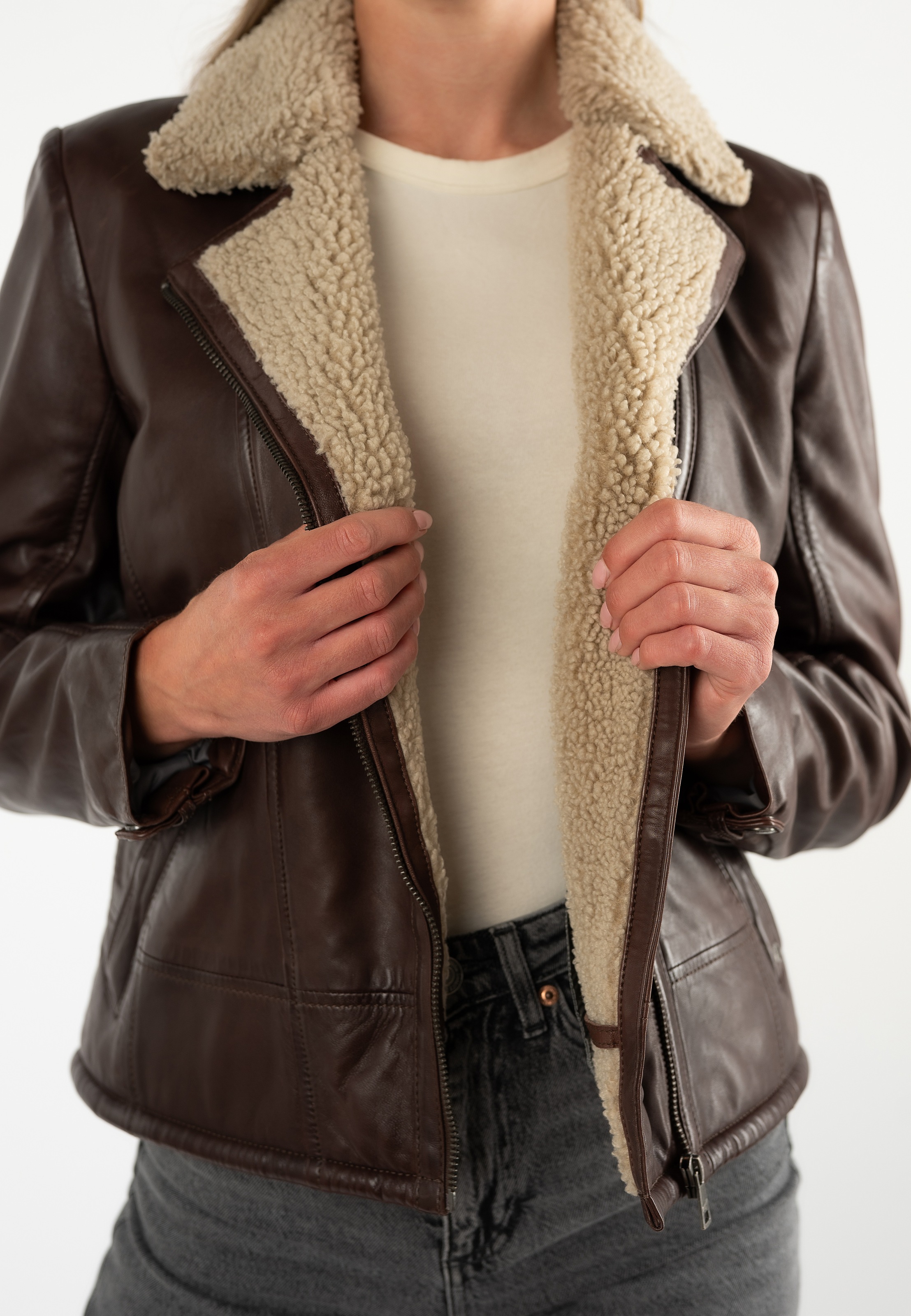Mauritius Lederjacke »MWElira« mit Teddyfellkragen