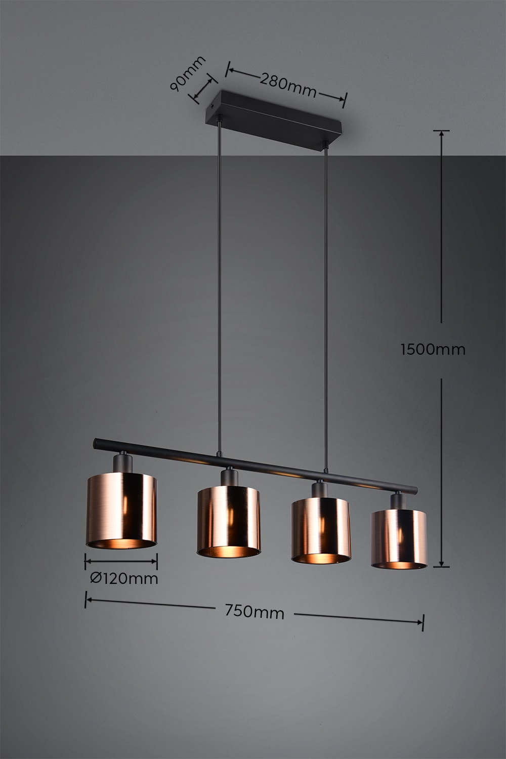 REALITY Leuchten Pendelleuchte »JASON, Hängelampe Esszimmerlampe,  4-flammig, exkl. 4xE14 max 10W« E14 1 Stk. warmweiß - kaltweiß höhenverstellbar max 150cm, mit semi-transparenten Kunststoff-Schirmen