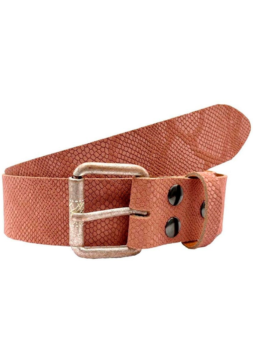 Rettungsring Gürtel Damen Ledergürtel Reptilienprägung in rosa, Größe 100