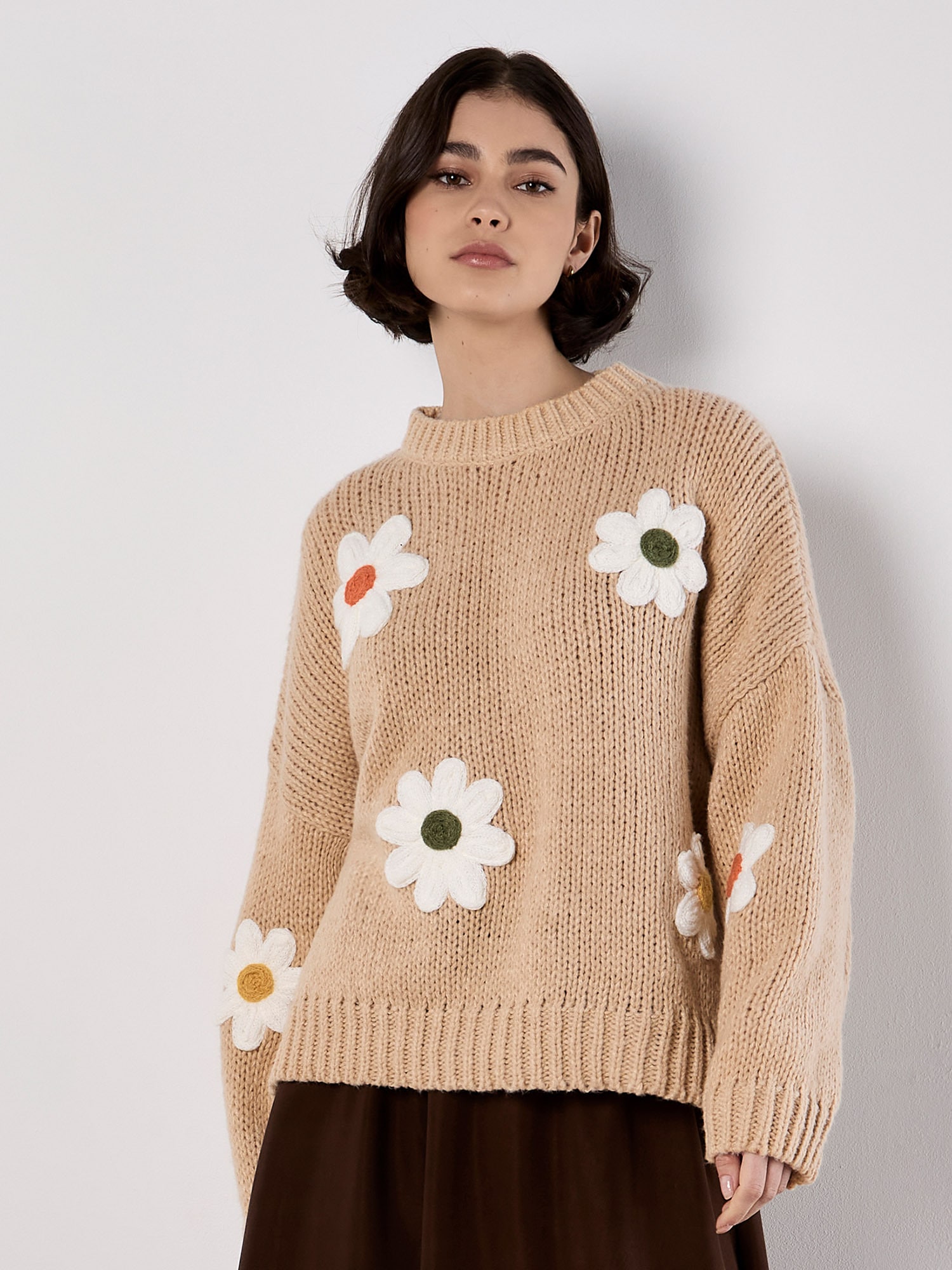 Apricot Strickponcho »Pullover« mit Gänseblümchen