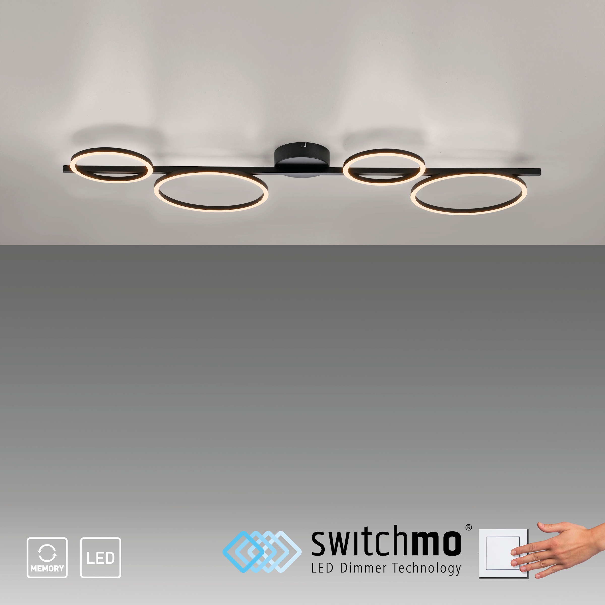 JUST LIGHT Deckenleuchte »MINI RITUS«, 1 flammig, Leuchtmittel LED-Board | LED fest integriert, LED, dimmbar, Switchmo, Memory, nach Trennung vom Netz