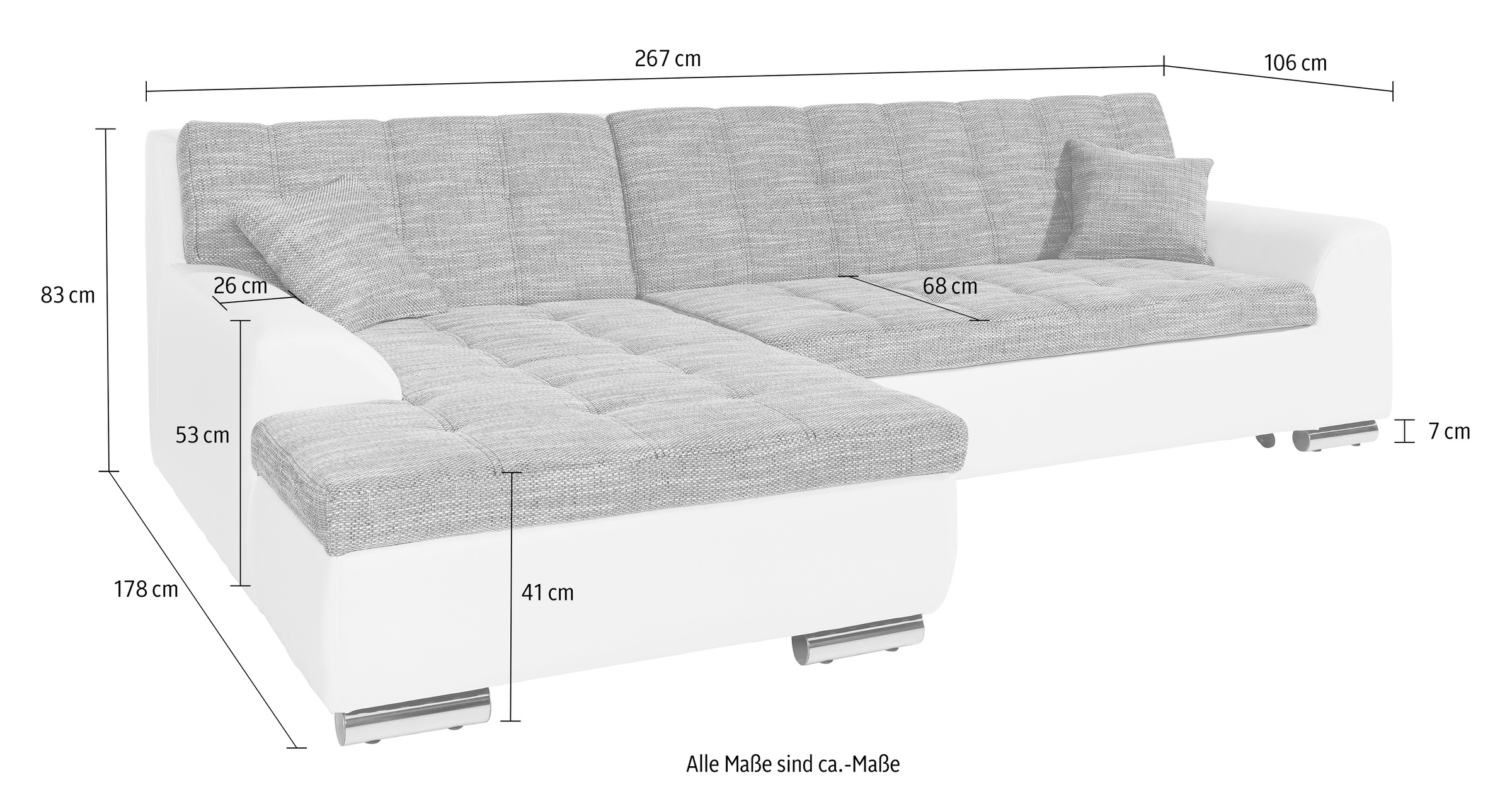 DOMO collection Ecksofa Treviso, wahlweise mit Bettfunktion, incl. Zierkissen