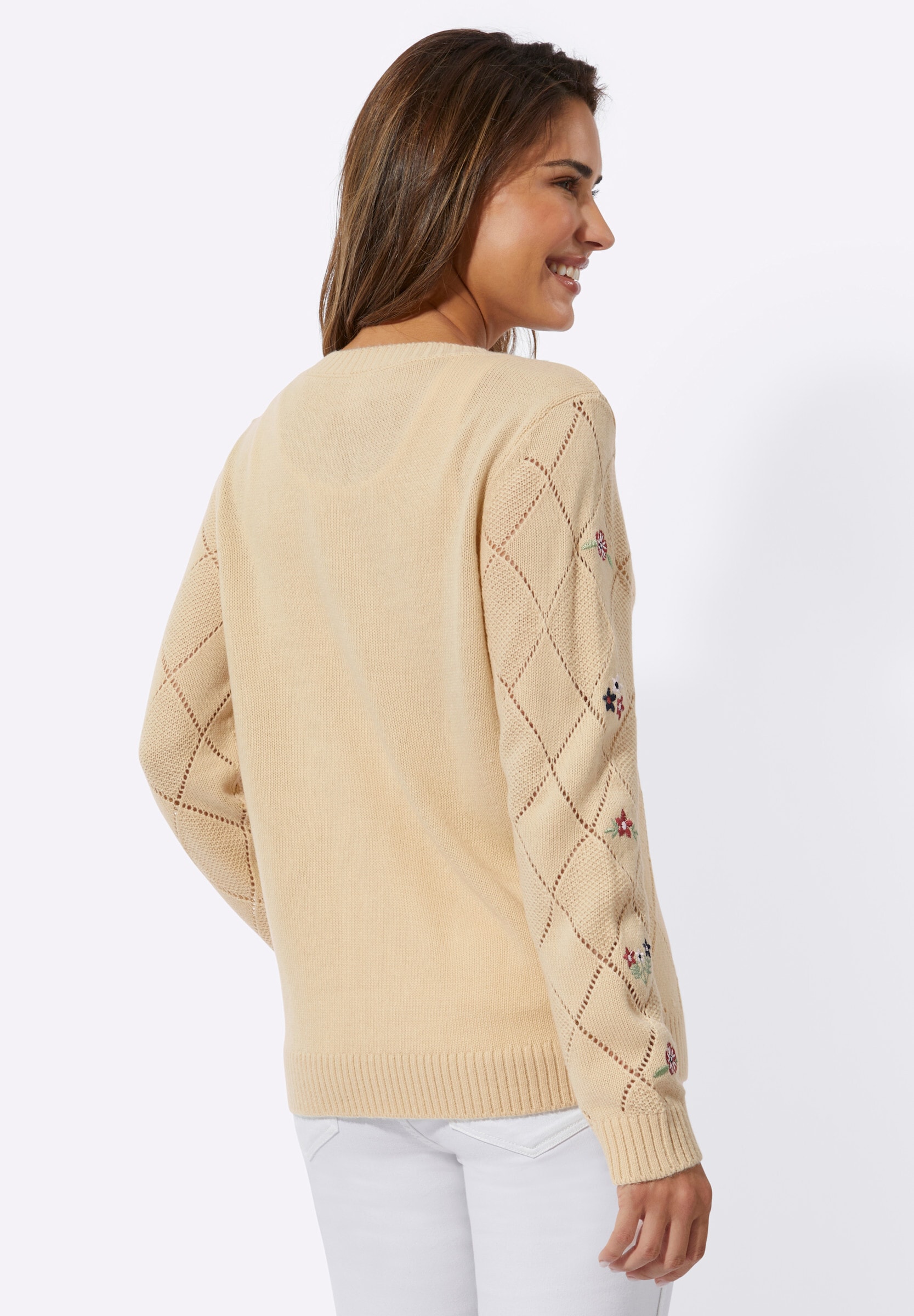 Sieh an! Trachtenstrickjacke »Strickjacke Ajourstrickjacke mit Blütenstickereien«