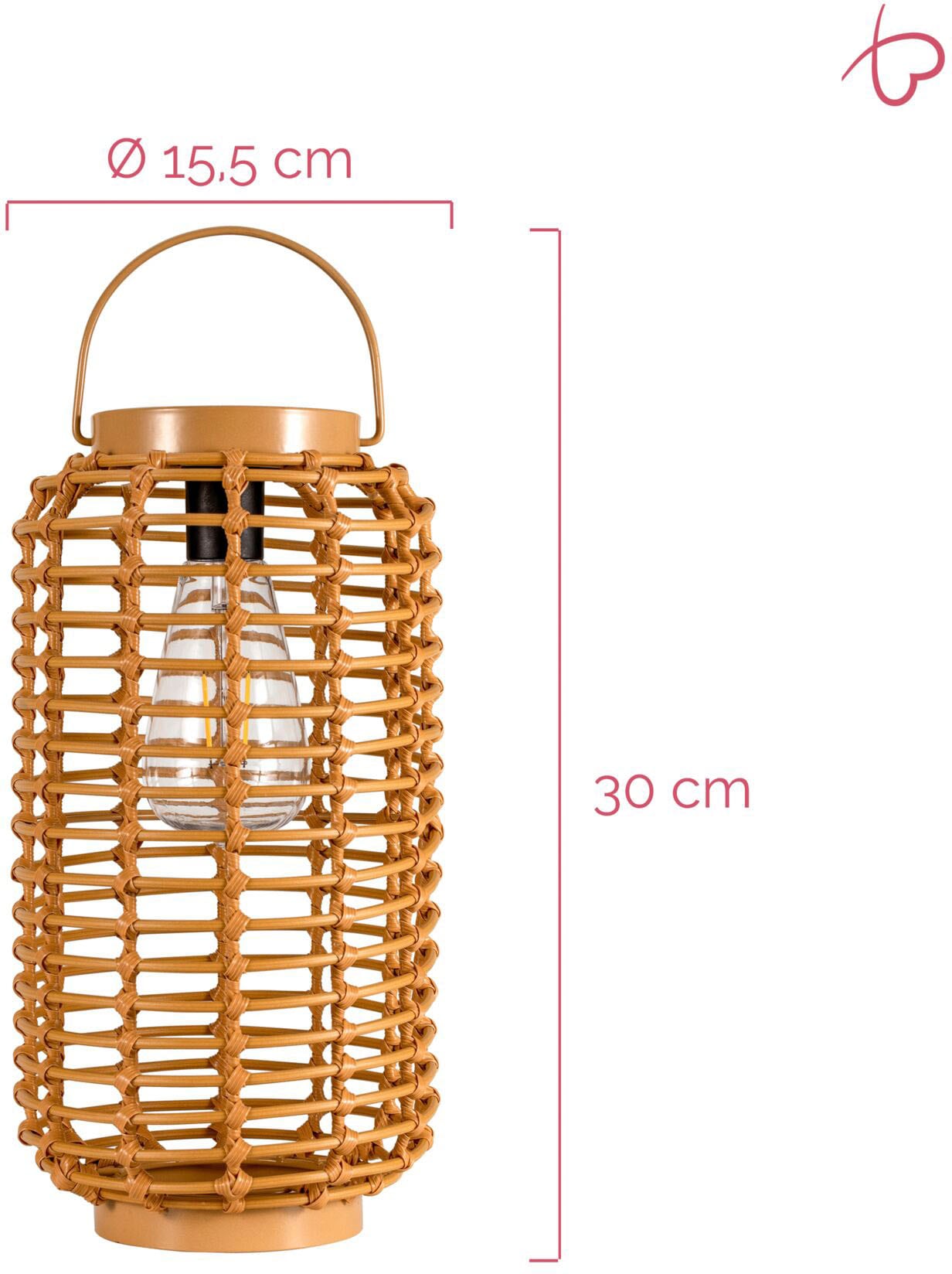 Pauleen LED Laterne »Sunshine Darling Solarlaterne Beige Rattan/Metall/Kunststoff«, 1 flammig, Solar