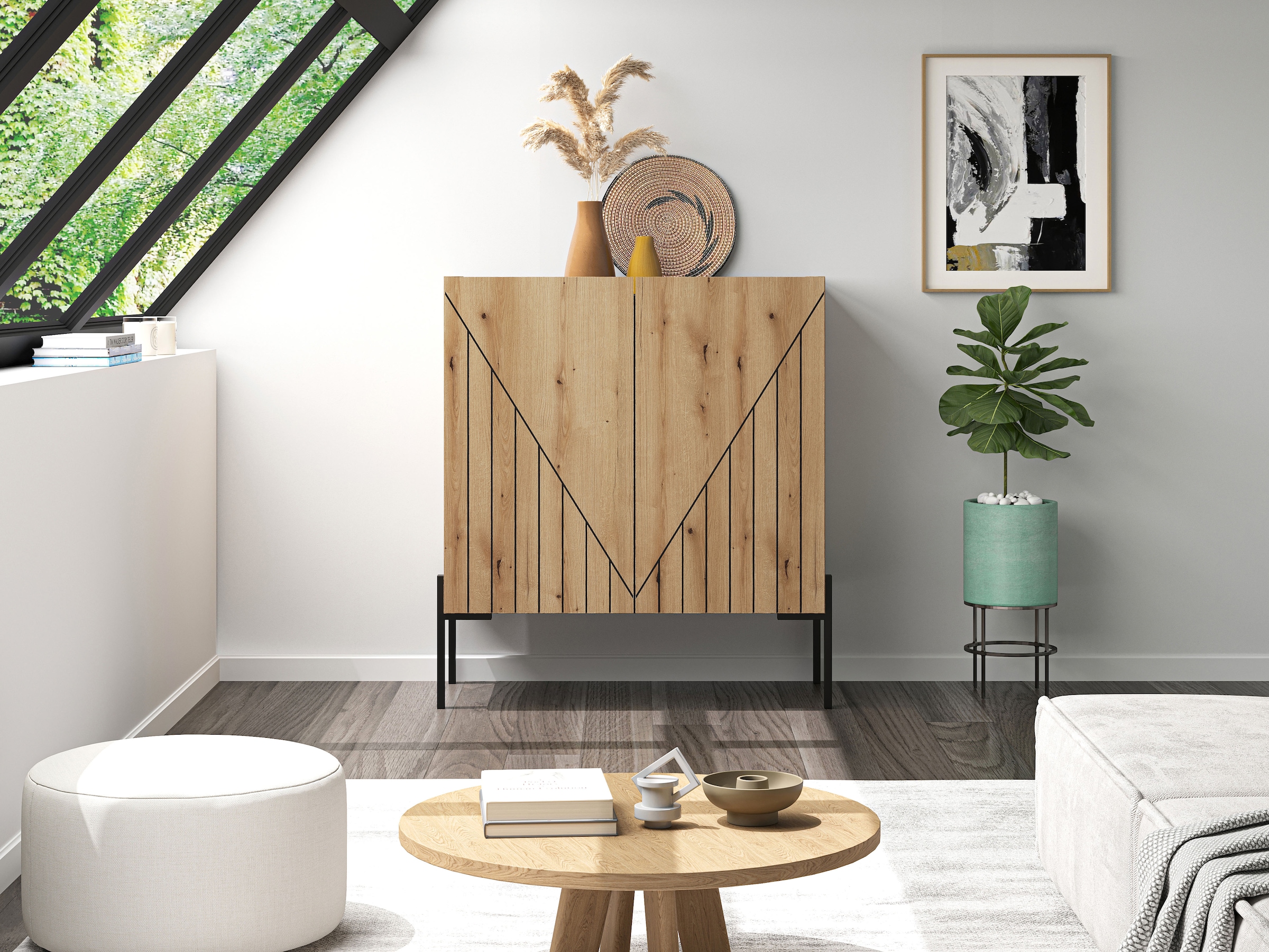 INOSIGN Kommode »SNETT, Höhe: 91cm, mit Metall-Stabfüßen, 2 Türen, 2 Einlegeböden« Anrichte, Sideboard, Schrank, Board, Highboard