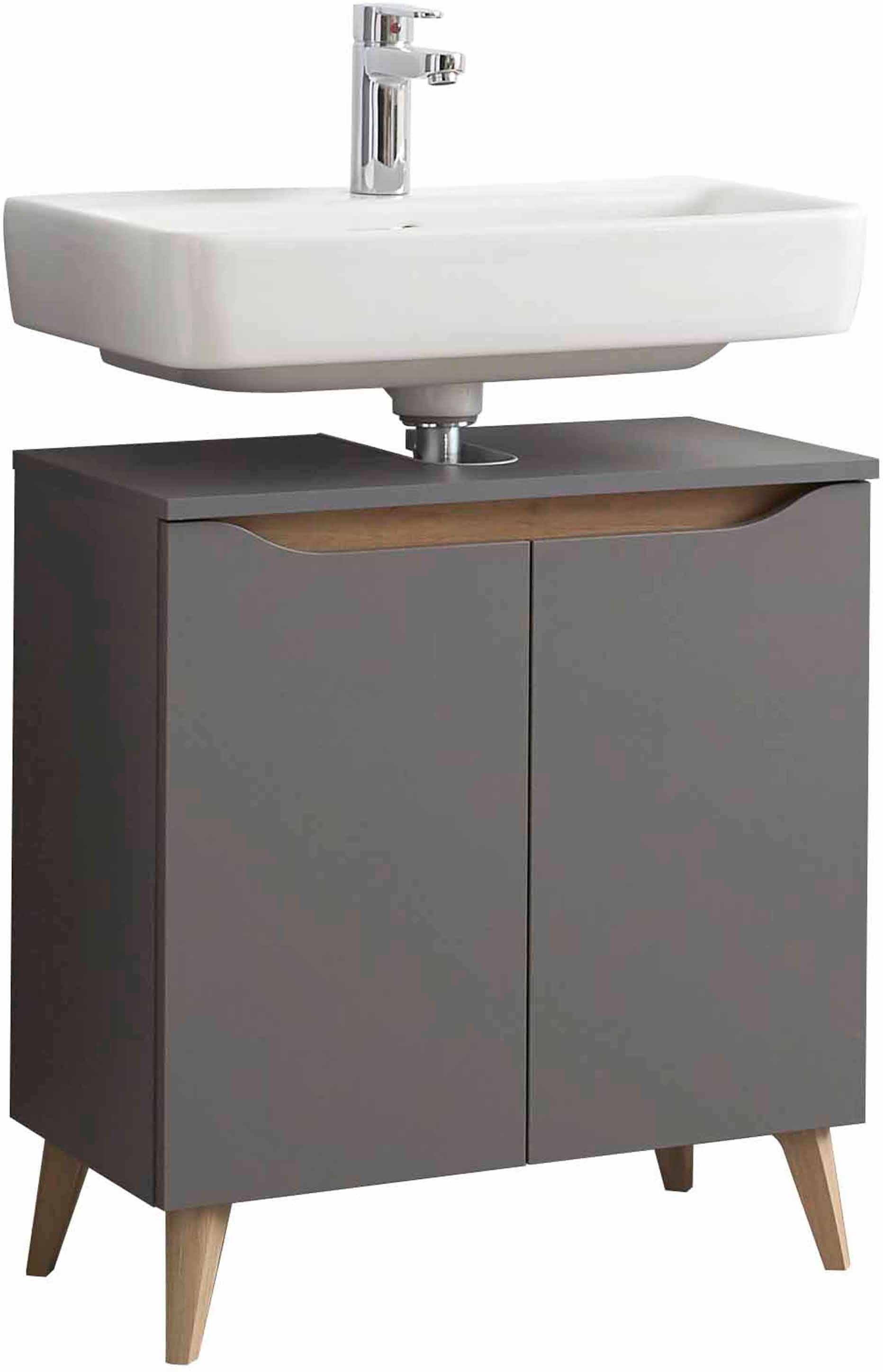 Saphir Badmöbel-Set »Quickset 5-teilig, Waschbeckenunterschrank mit LED-Spiegelschrank« 6 Stk. tlg.