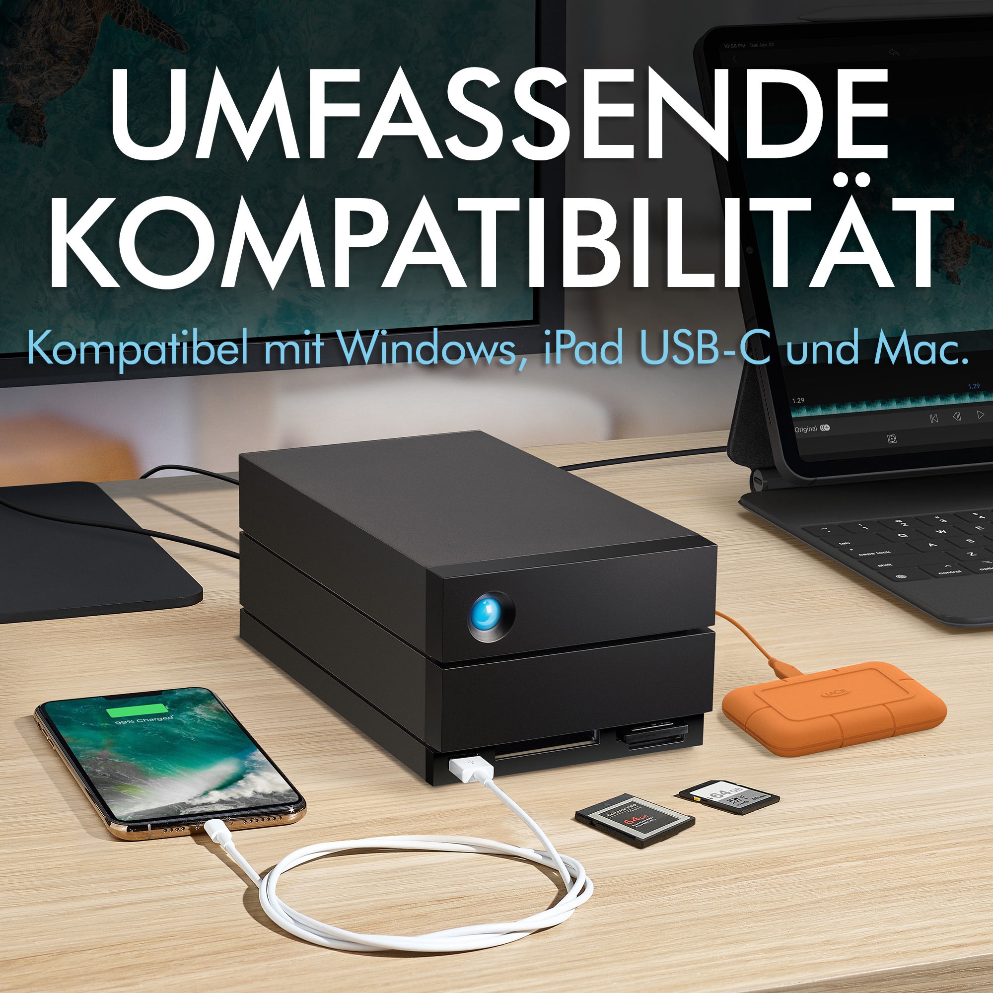LaCie HDD-NAS-Festplatte »2big Dock Thunderbolt™3« 40 TB Anschluss DisplayPort | SD-/CF-Kartensteckplätze | Thunderbolt 3 | USB 3.2 Gen-2