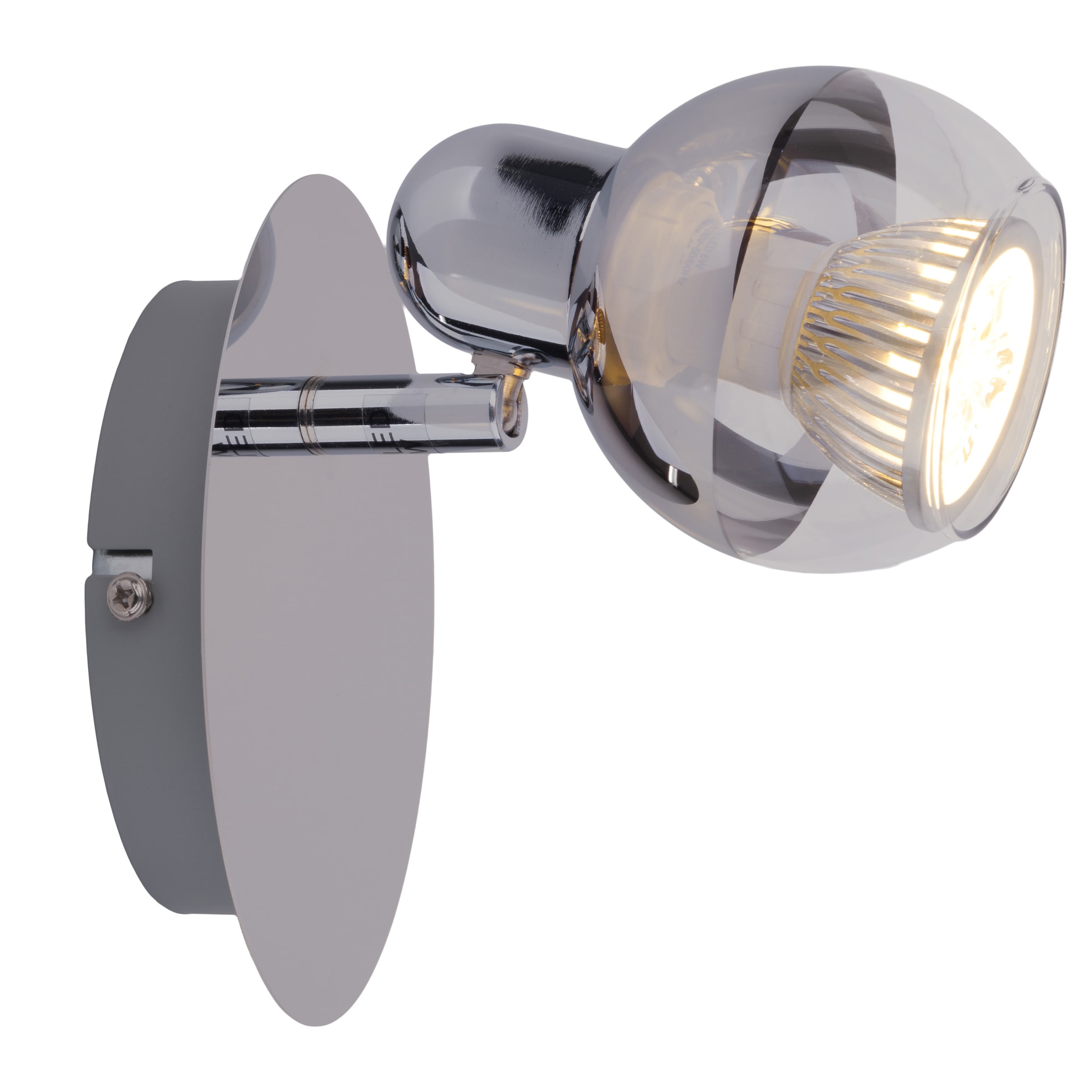 näve Wandstrahler »Boccia« GU10 1 Stk. Warmweiß 1flg. incl. LED GU10 6W, chrom, Glasschirm, verstellbarer Spot, D:14cm