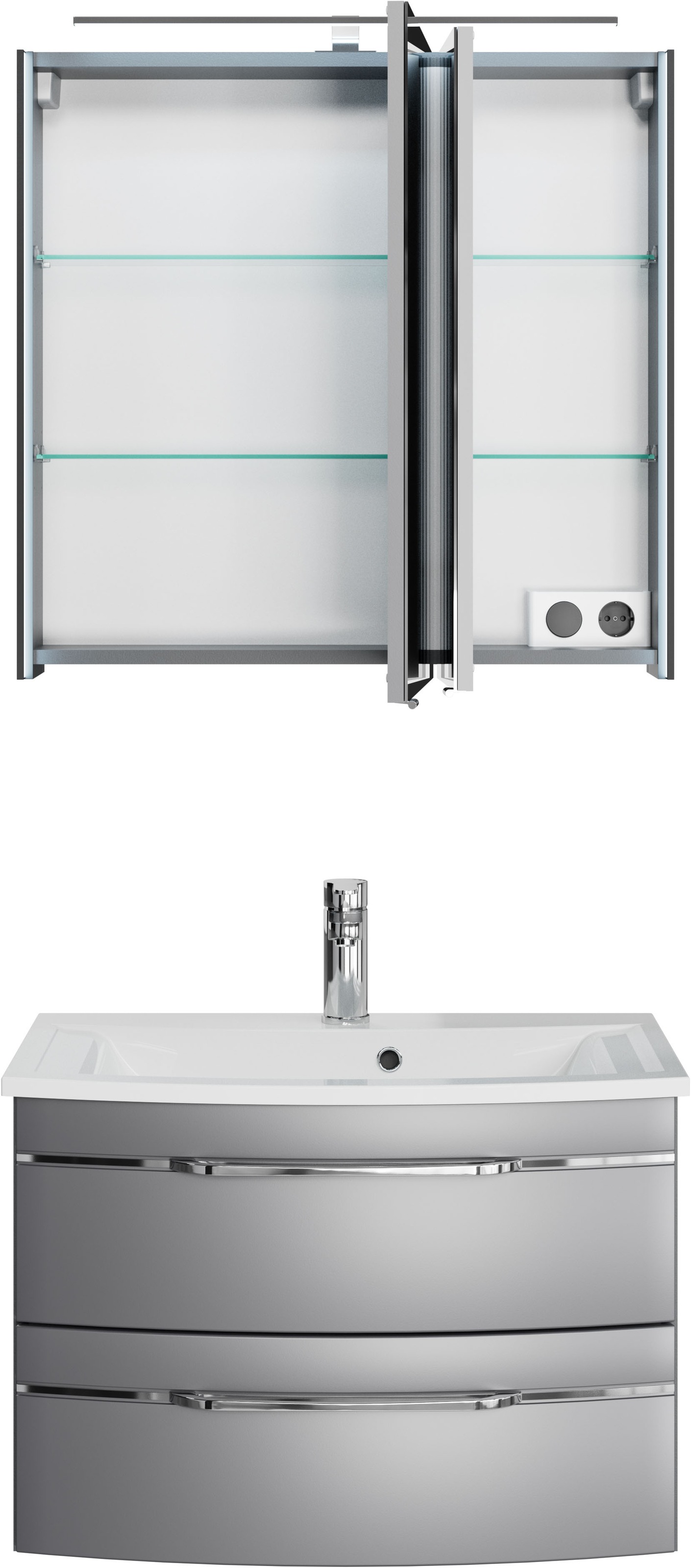 Saphir Badmöbel-Set »Serie 7045 2-teilig Mineralmarmor-Waschtisch mit LED-Spiegelschrank« Set, 2 Stk. tlg.