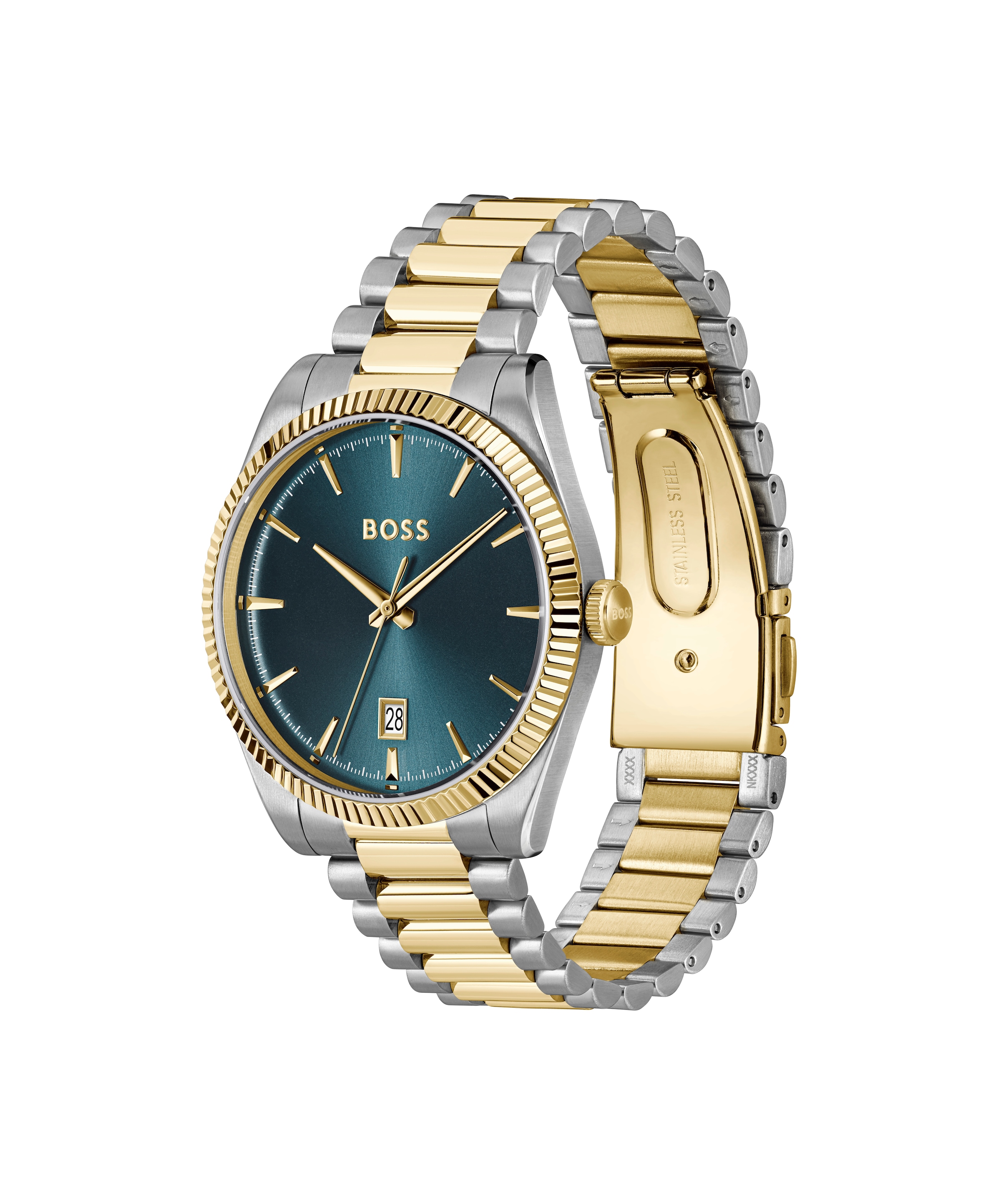 BOSS Quarzuhr »CHESWICK« Armbanduhr, Herrenuhr, Edelstahlarmband, analog, Tag