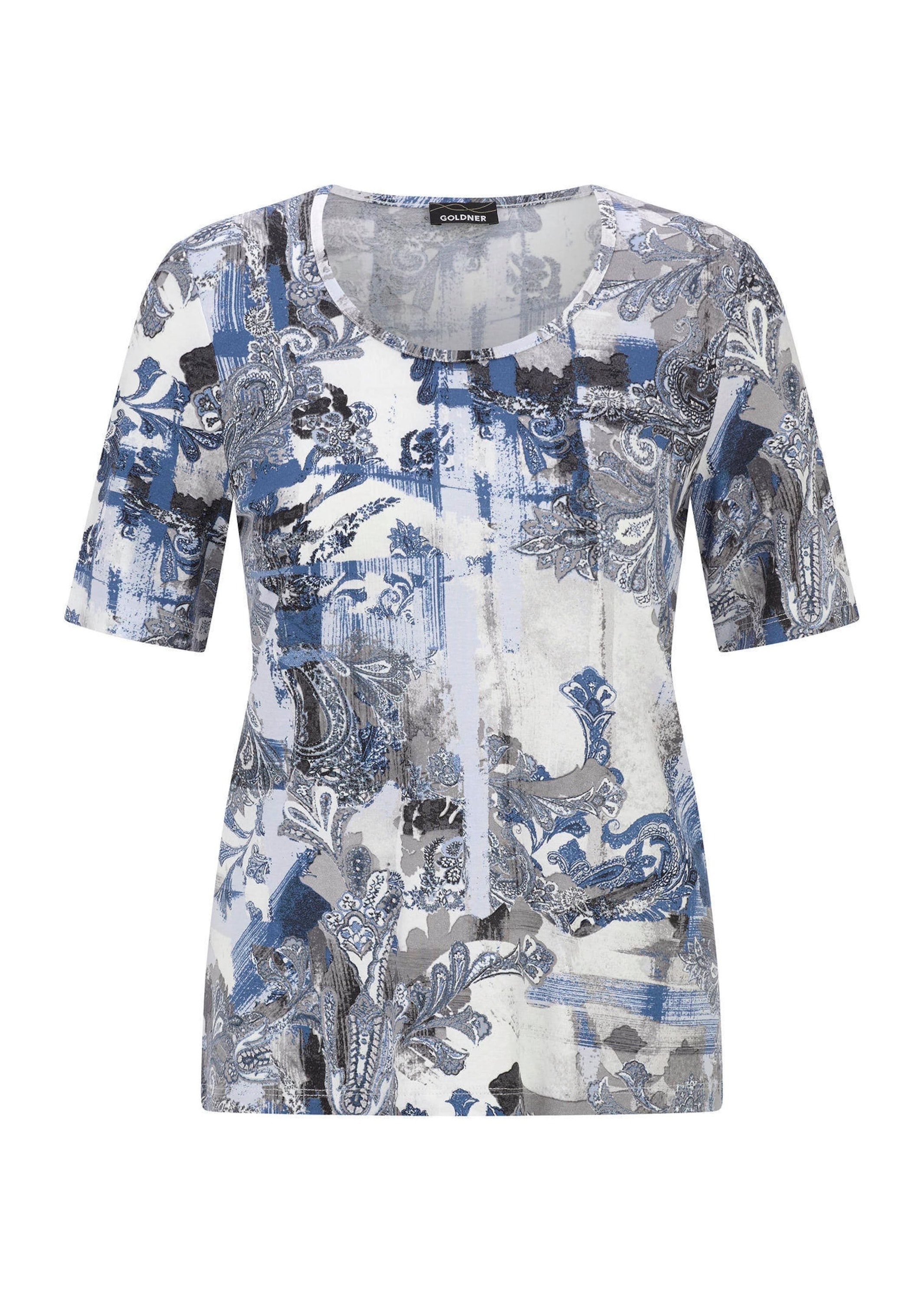 GOLDNER Kurzarmshirt »Kurzgröße Viskoseshirt mit femininem Paisley-Print« stretchbequemer Viskosejersey