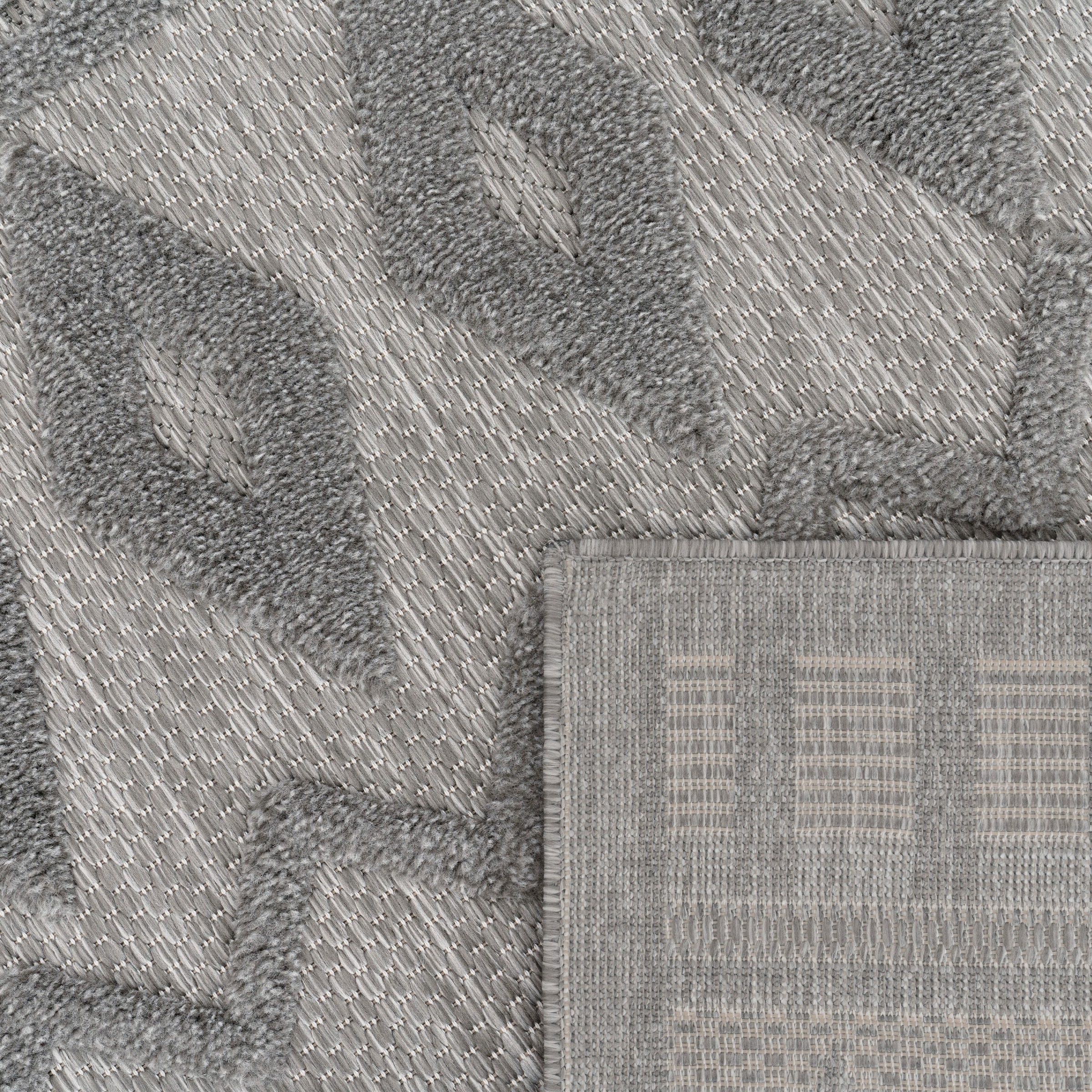 Paco Home Teppich »Livorno 671«, rechteckig, 14 mm Höhe, Uni-Farben, Scandi, Rauten Muster, Hoch-Tief Effekt, Outdoor geeignet