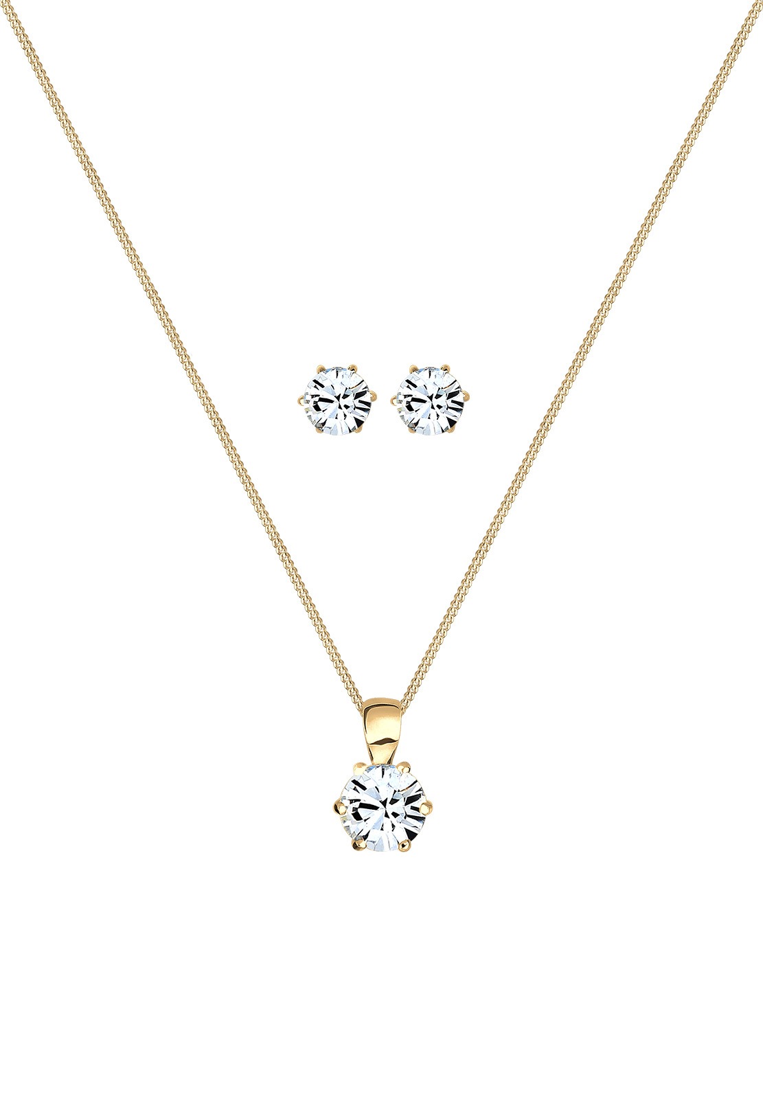 Elli Ohrring und Ketten Set »Schmuckset Stecker und Kette Rund 925 Sterling Silber, mit Kristallen von Swarovski®«