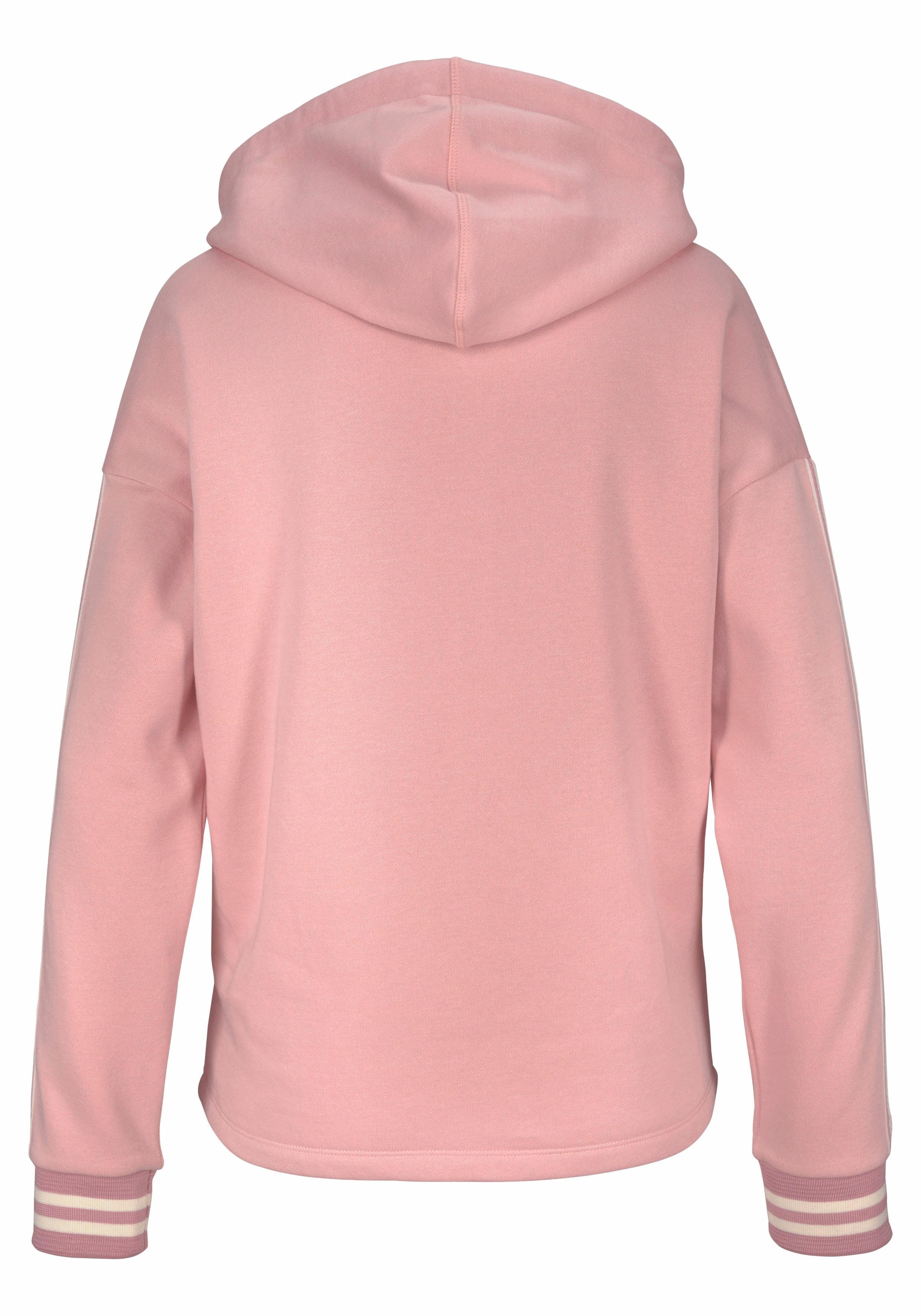 Bench. Kapuzensweatshirt, mit gestreiftem Bund und Glanzprint, Loungewear, Loungeanzug, Hoodie