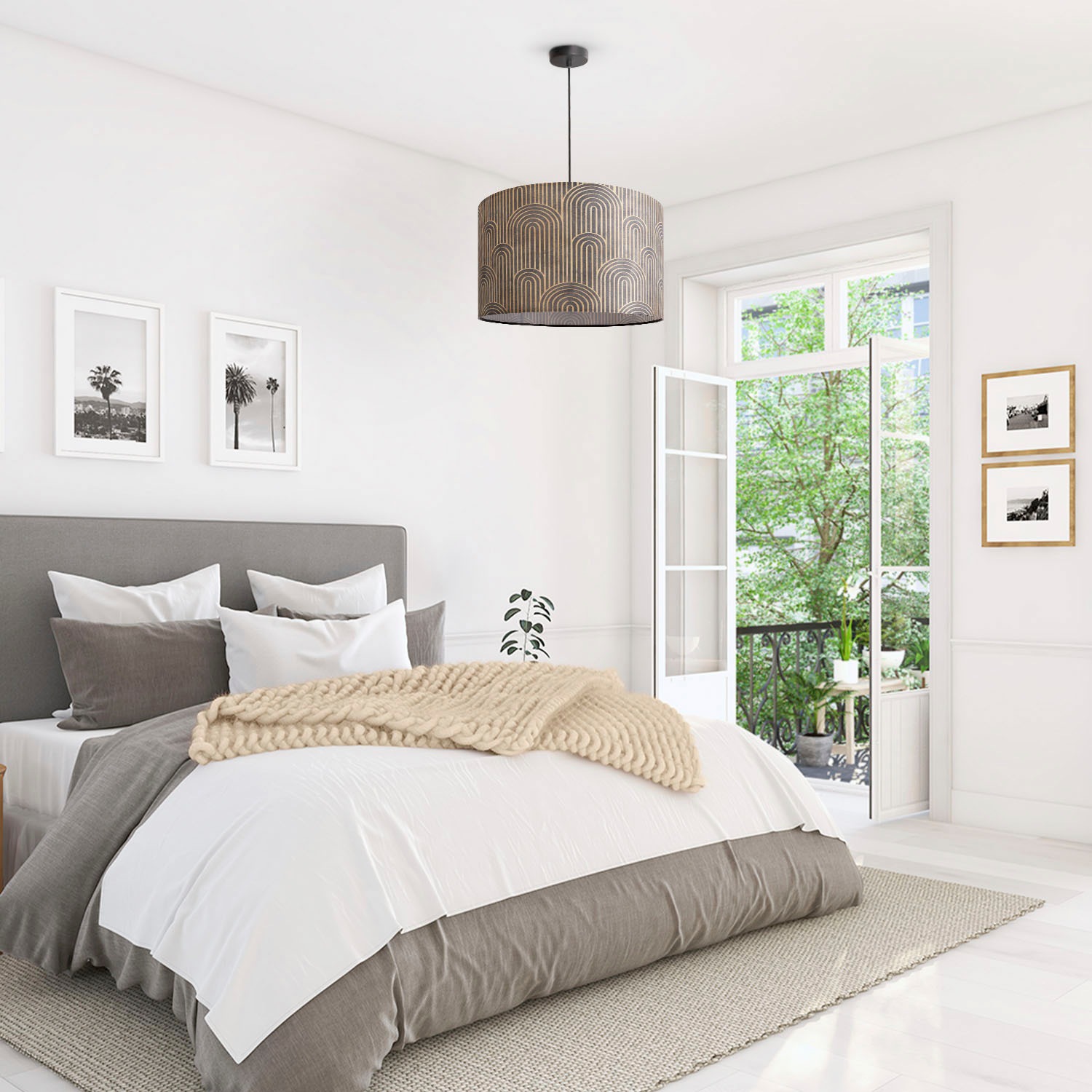 Paco Home Pendelleuchte »Hugo Pillar«, Leuchtmittel E27 | ohne Leuchtmittel, Pendelleuchte Wohnzimmer Stofflampe Rund Esszimmer Vintage Retro