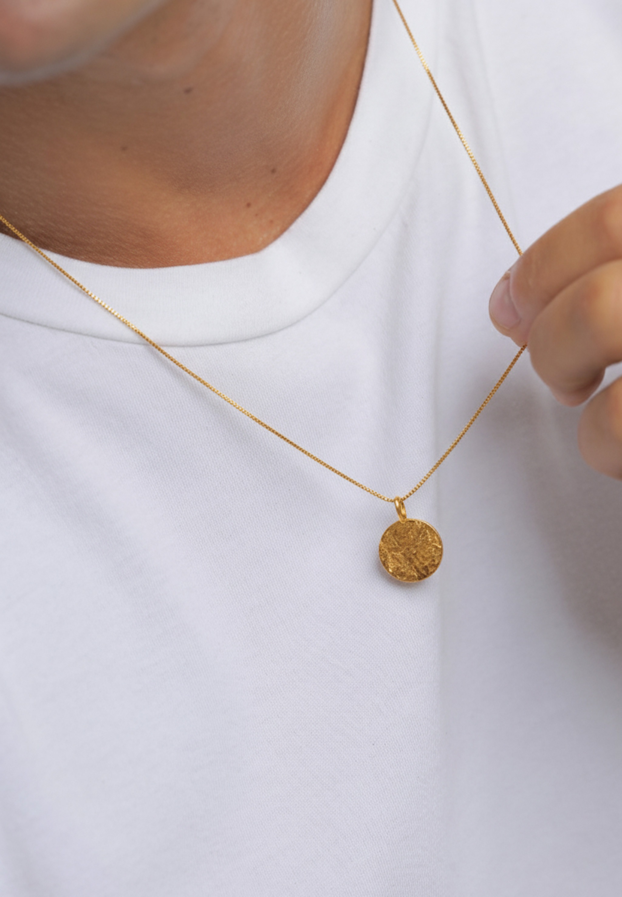 Kuzzoi Kette mit Anhänger »Halskette Herren Basic Coin Plättchen gehämmert 925 Silber«