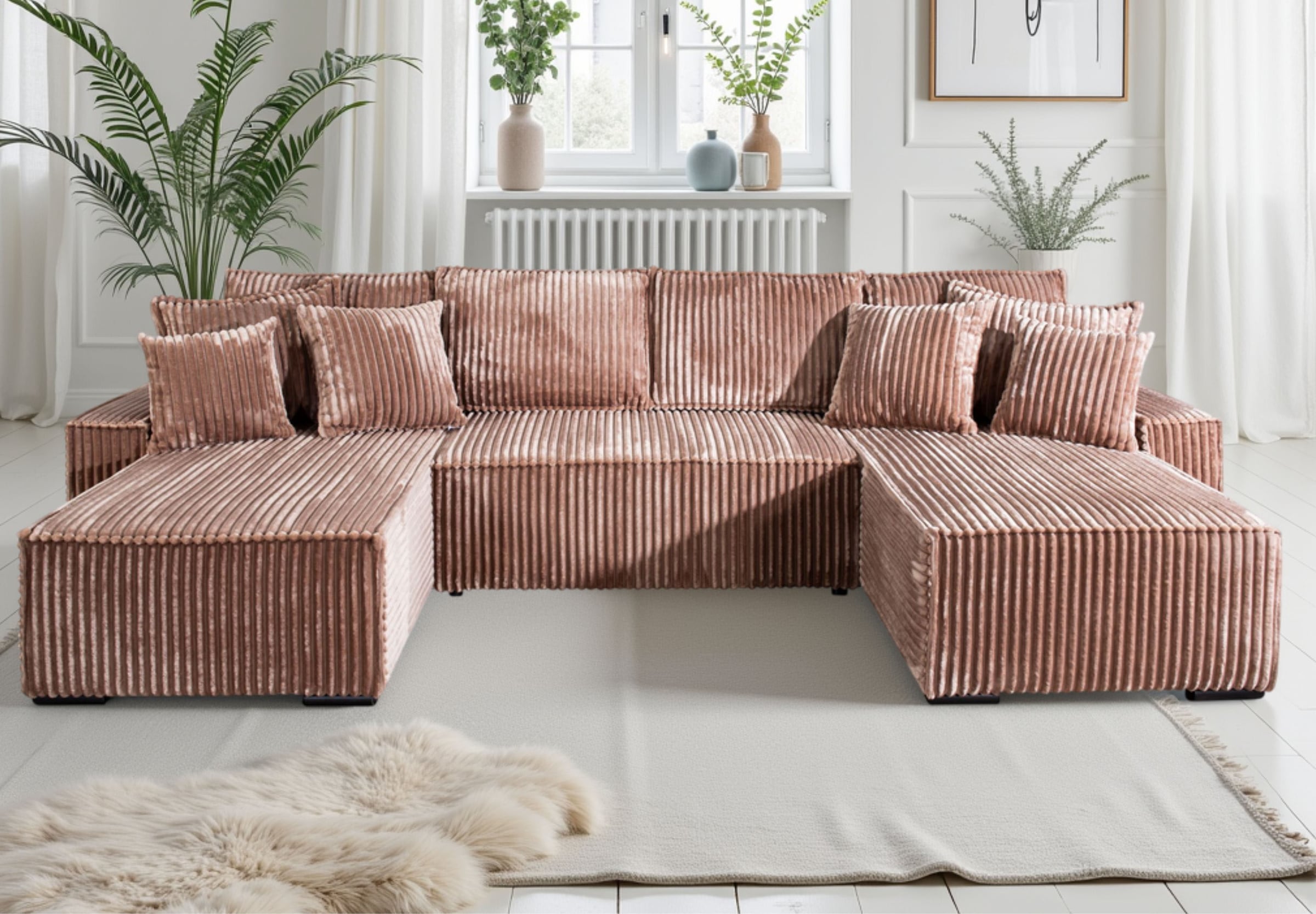 COLLECTION AB Wohnlandschaft »Manhattan U-Form, B: 313 cm, in Breit- oder Normalcord« Schlaffunktion, Bettkasten & Zierkissen, Federkern