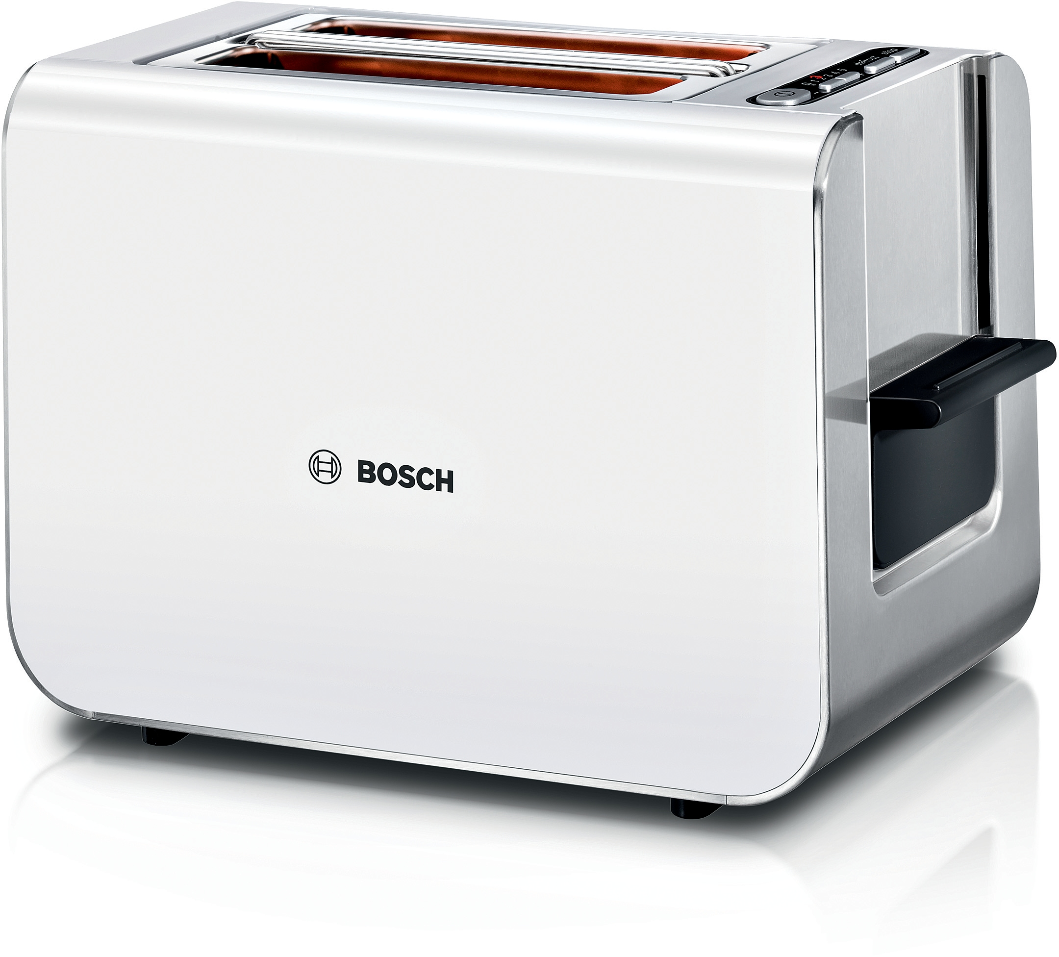 BOSCH Toaster »Styline TAT8611N, integrierter Brötchenaufsatz, Liftfunktion,«, 860 W, Auftaufunktion, Abschaltautomatik, Brotzentrierung, Edelstahl/weiß