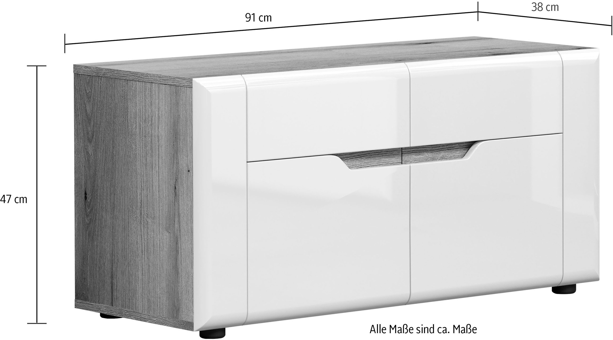 INOSIGN Sitzbank »Graz«, (Packung, 1 St.), Maße (B/H/T in cm): (91/47/38) - Farbe Weiß Hochglanz und Eiche