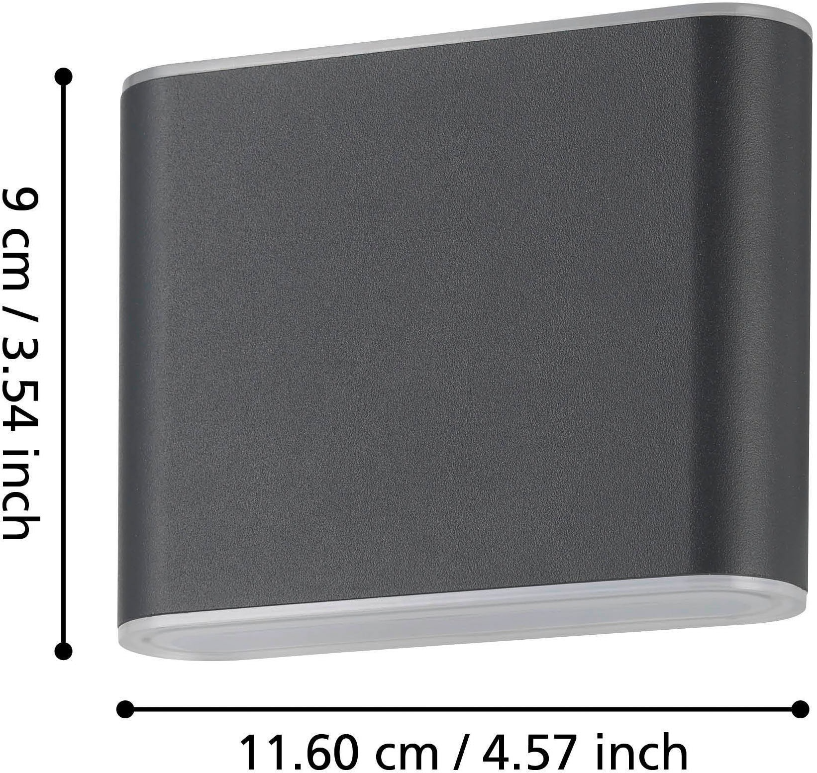 EGLO Wandleuchte »Grutti Wandlampe, Außenlampe, Wand Außenbeleuchtung, Aluminium, IP65« LED-Modul 1 Stk. Kaltweiß | Neutralweiß | Warmweiß Wand-/Deckenleuchte - L11,5 x H9 x AL5 cm - anthrazit - 2X2,9W inkl.