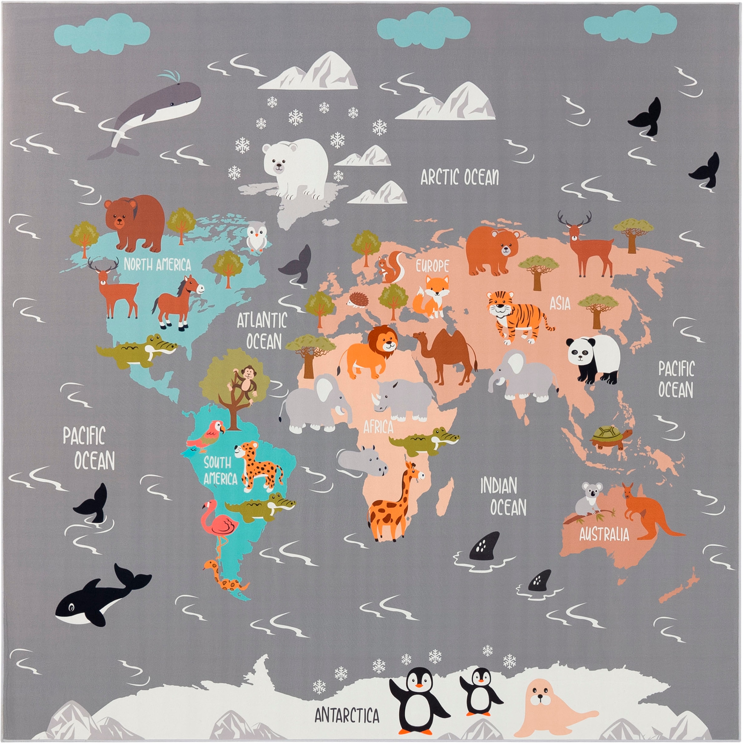 Paco Home Kinderteppich Weltkarte rund, Motiv & Spielteppich, »Bino 581«, bei bestellen Kinderzimmer OTTO online Tiere