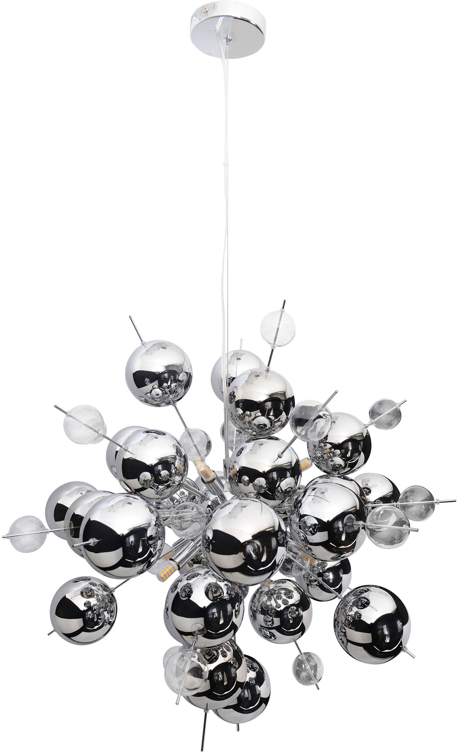 näve Pendelleuchte »Explosion«, 10 flammig, Leuchtmittel G9 | ohne Leuchtmittel, Glaskugeln silber groß/klar klein, exkl. 10xG9, H: ca. 150cm, D: 65cm