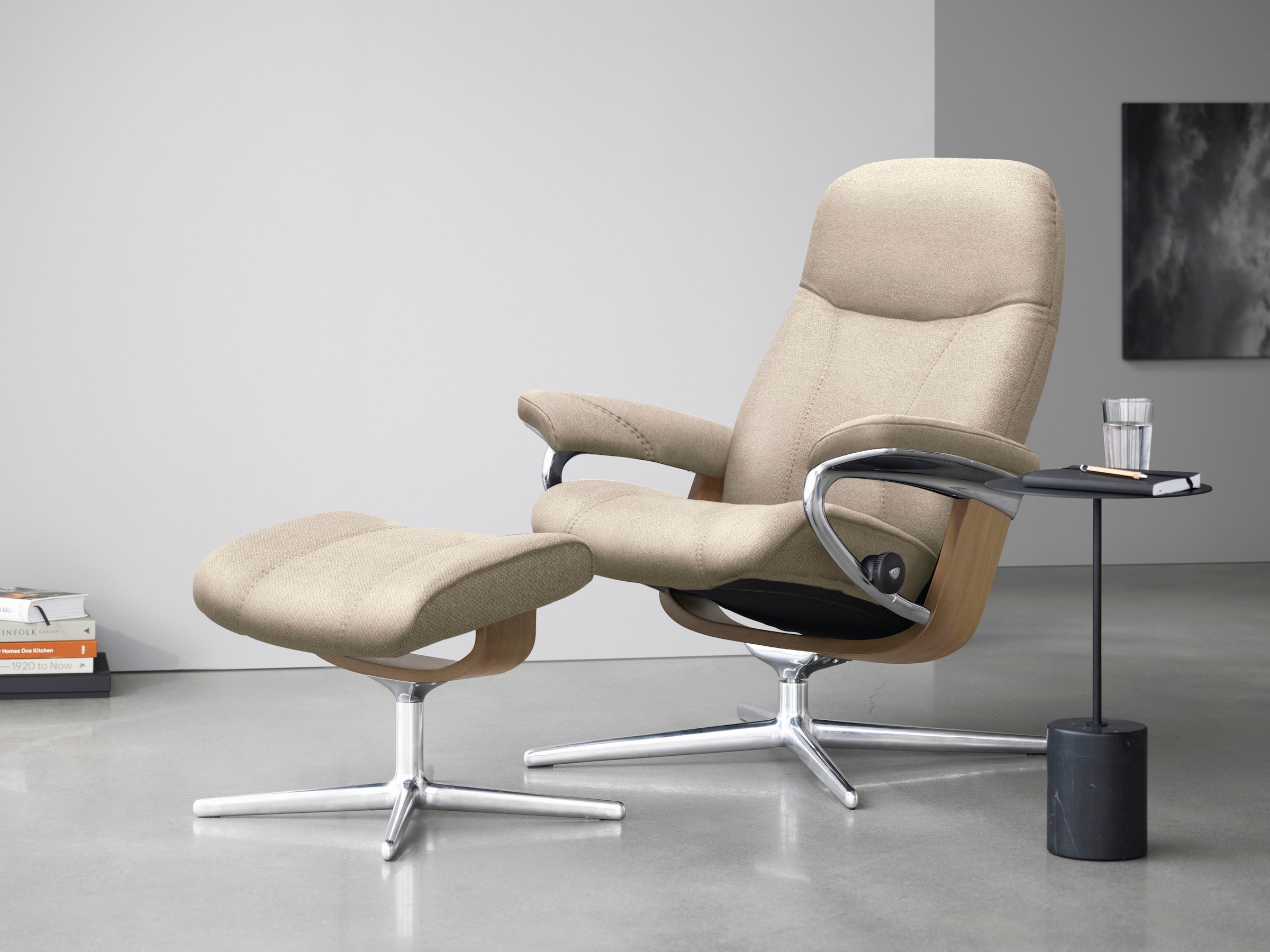 Stressless® Relaxsessel »Consul«, (Set, Relaxsessel mit Hocker), mit Hocker, mit Cross Base, Größe S, M & L, Holzakzent Eiche