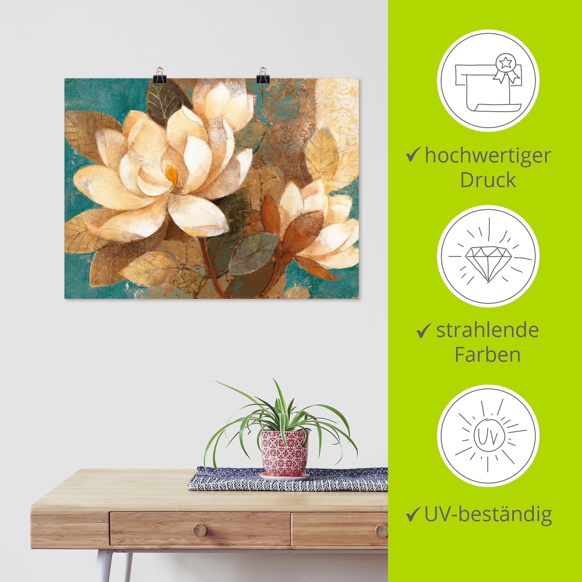 Artland Wandbild »Türkise Magnolien«, Blumen, (1 St.), als Poster, Wandaufkleber in verschied. Größen