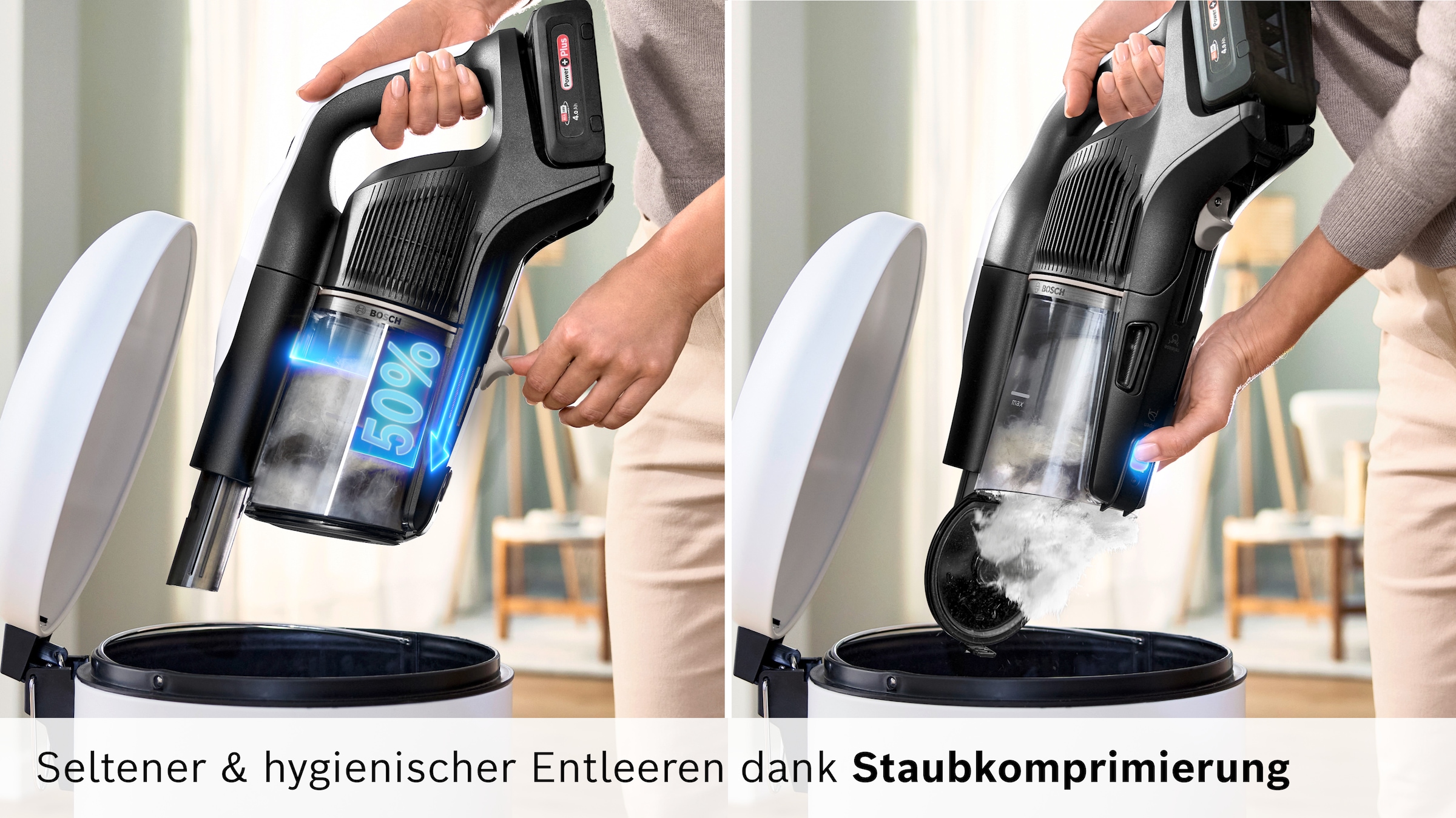 BOSCH Akku-Stielstaubsauger »Unlimited 10 BTS1042WAC, MicroClean™ Technology, 10 J. Motorgarantie« Display, Knickrohr, HEPA-Filtersystem, Schnellladegerät, 2 Akkus, weiß