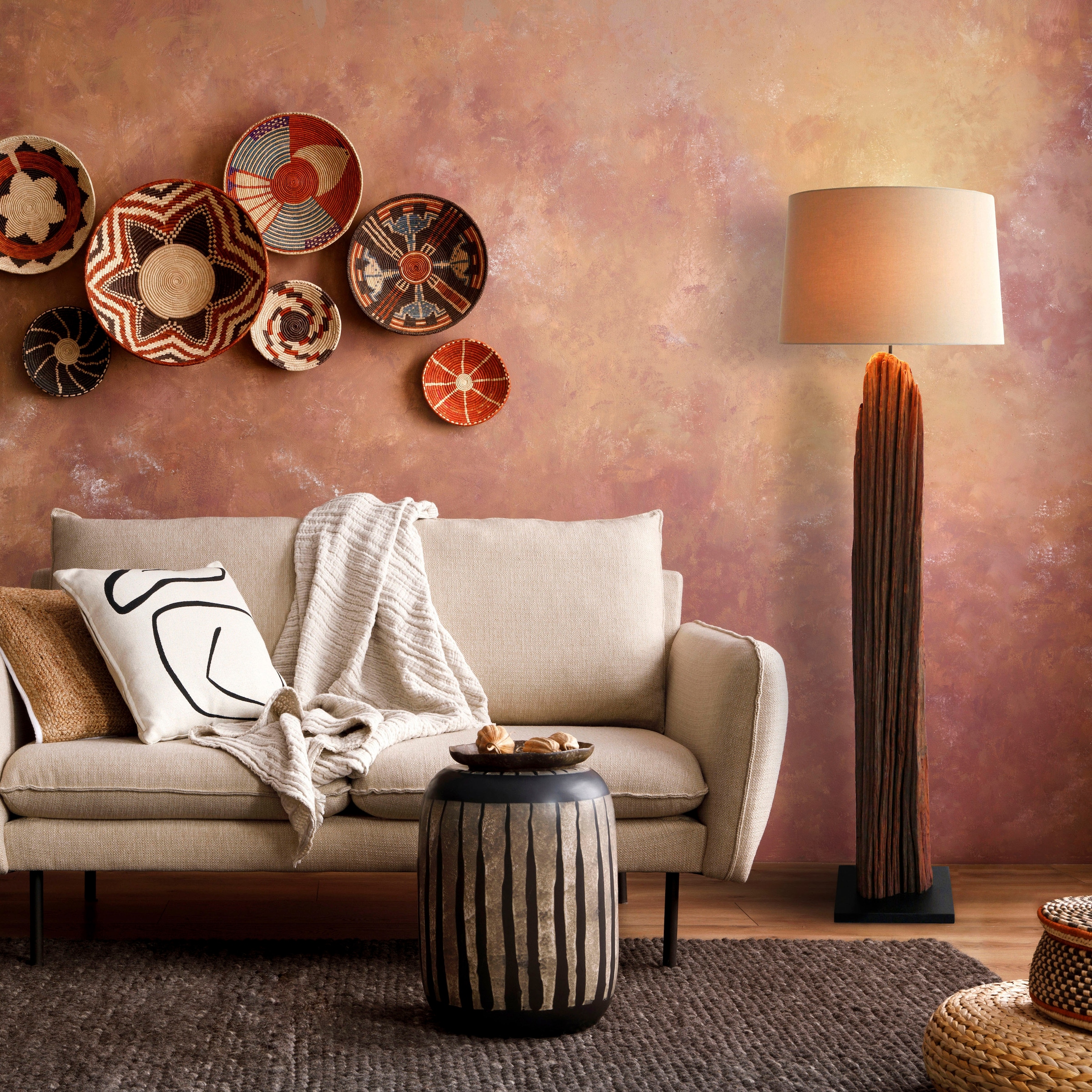 SalesFever Stehlampe »Rosy«, 1 flammig, Leuchtmittel E27 | ohne Leuchtmittel, handgefertigt, mit Leinenschirm