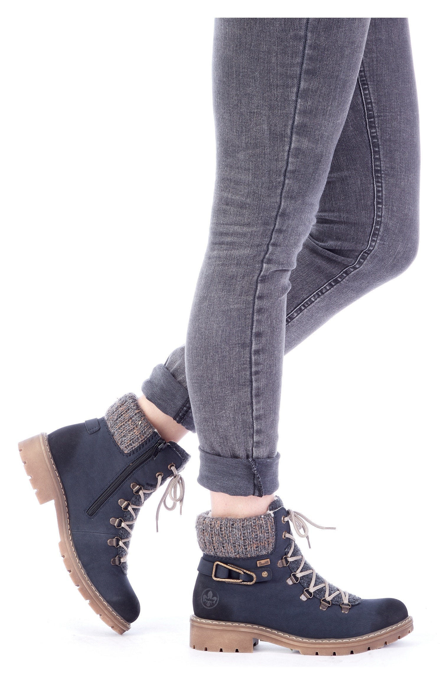 Rieker Winterstiefelette, Winterboots, Schnürboots mit Strickrand und Rieker-TEX