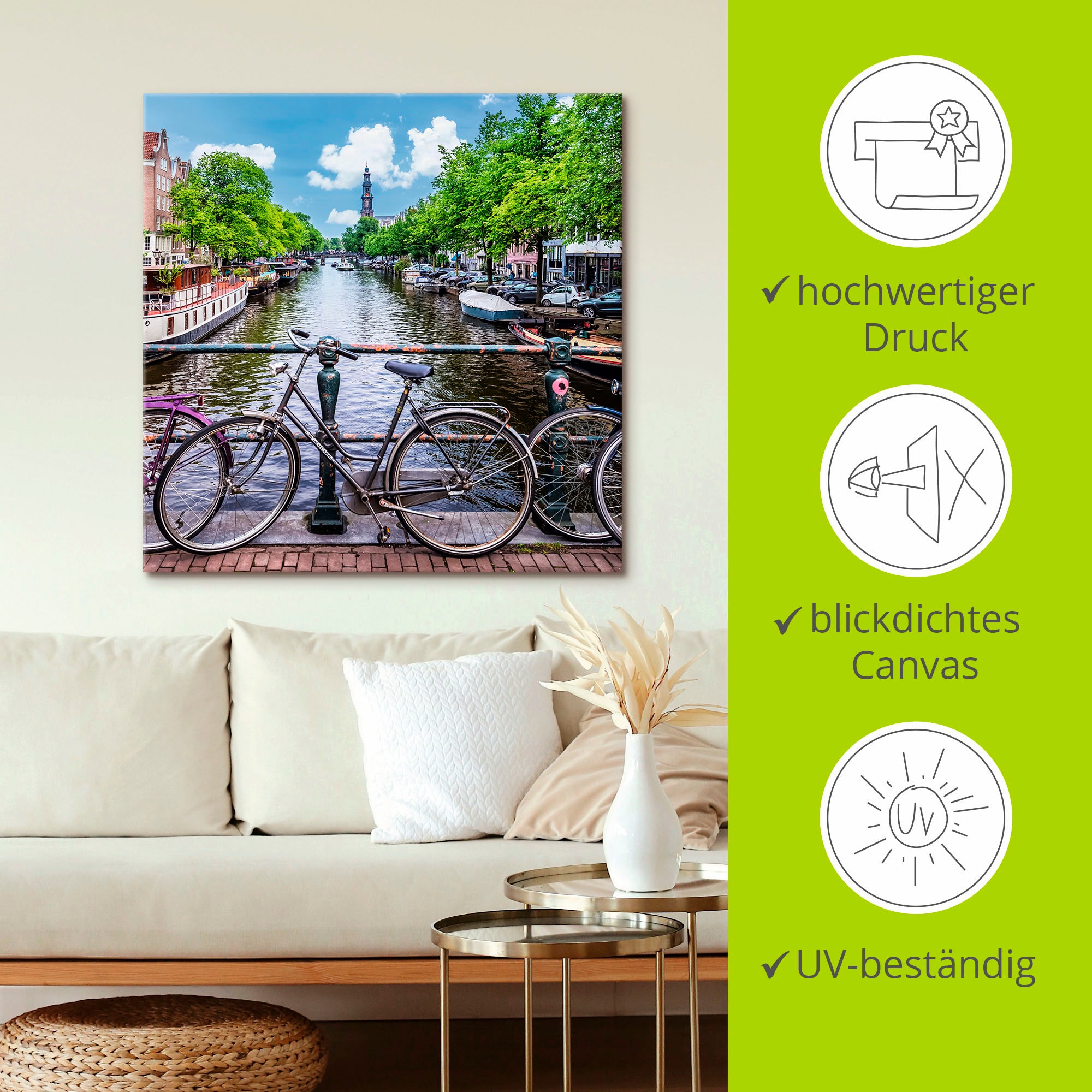 Artland Leinwandbild »Typisch Amsterdam«, Amsterdam, (1 St.), auf Keilrahmen gespannt