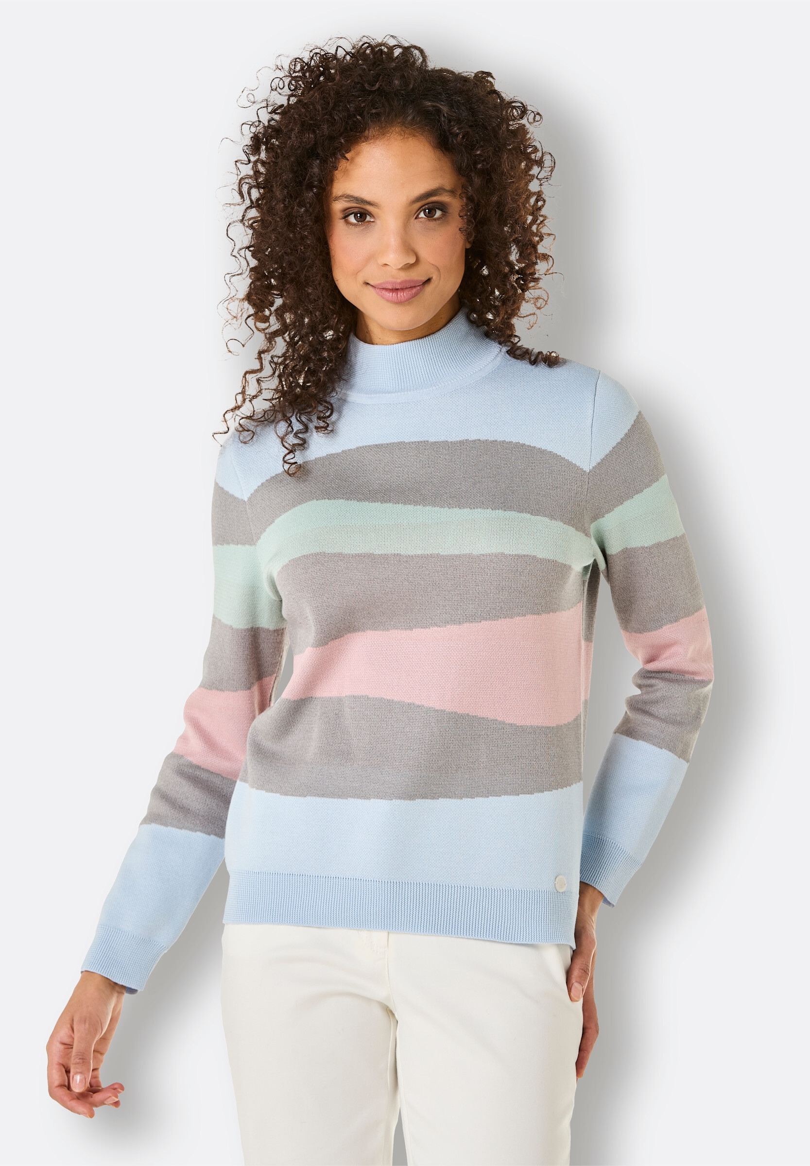 creation L Strickpullover »Baumwoll-Pullover Stehkragenpullover mit Jacquard-Muster, mehrfarbig«