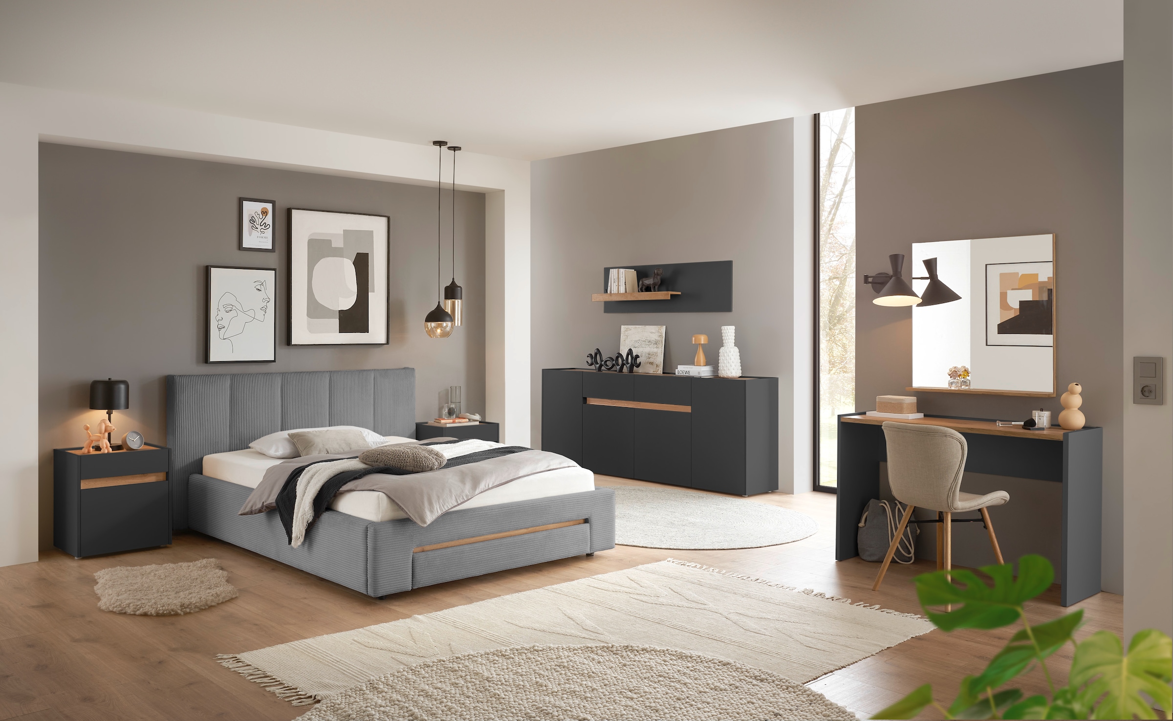 INOSIGN Polsterbett »CiTY/GiRON, Bettgestell mit Bettkasten, gepolstertes Stauraumbett«, mit Hundebett oder Stauraumschublade, Bezug Cord-oder Leinenoptik