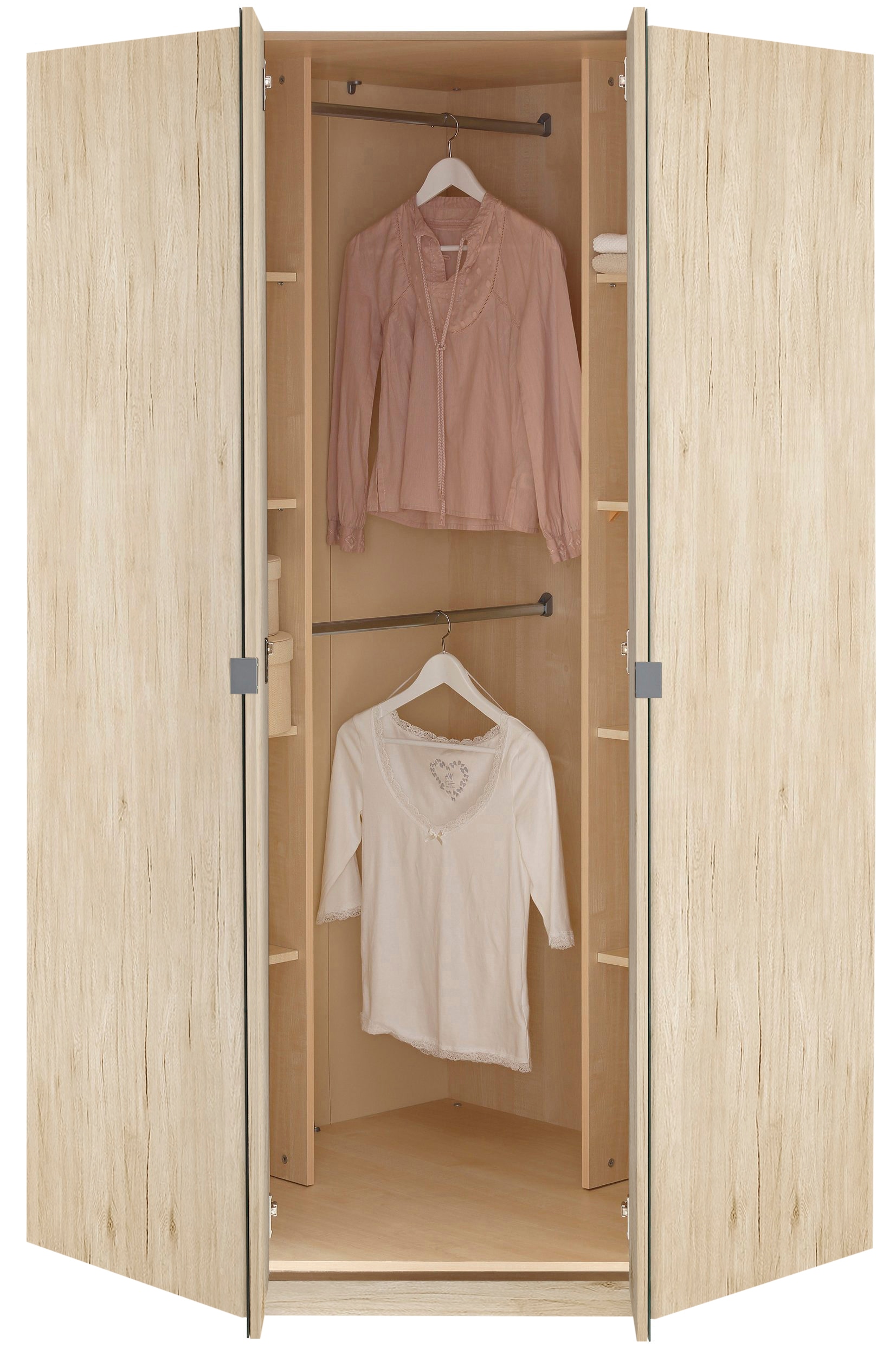 priess Eckkleiderschrank »Malaga Schlafzimmerschrank Ecklösung erweiterbar in drei Farben« Kleiderschrank Schrank Garderobe Stauraumwunder mit Spiegel