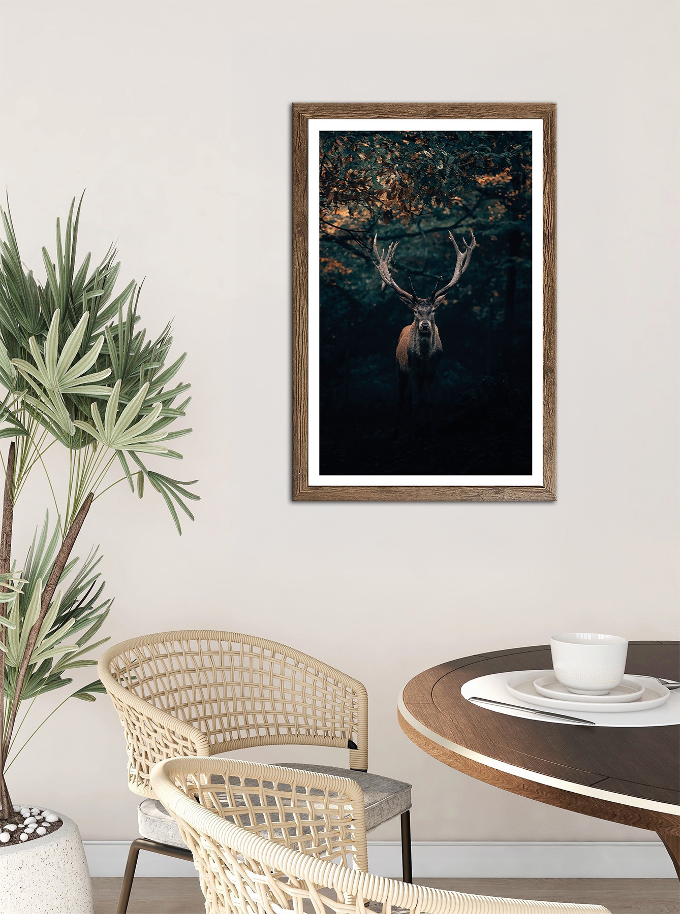 Bönninghoff Bild mit Rahmen »Wandbild gerahmt HIRSCH 50x70 cm – Edles Waldmotiv dunkle Farben« Hirsch | Landschaft | Natur | Tiere | Wald | mystischer Wald 1 Stk. tlg. mit dekorativem Rahmen