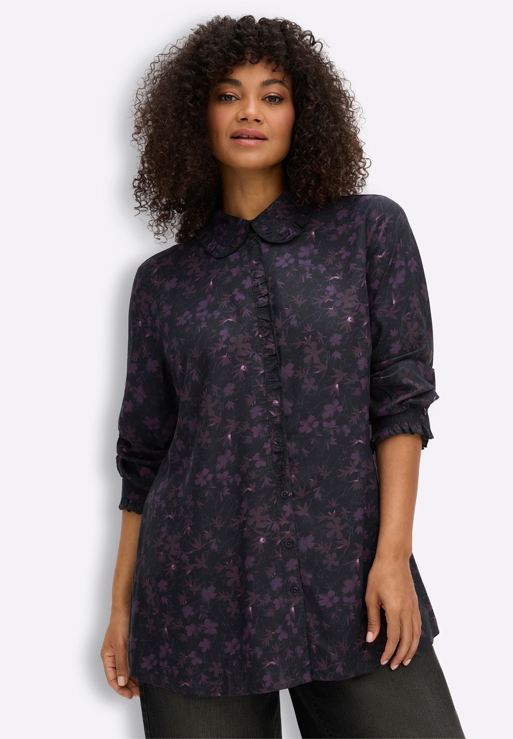 Sheego Rüschenbluse »Bluse Rüschenbluse mit Bubikragen und Blümchenprint«