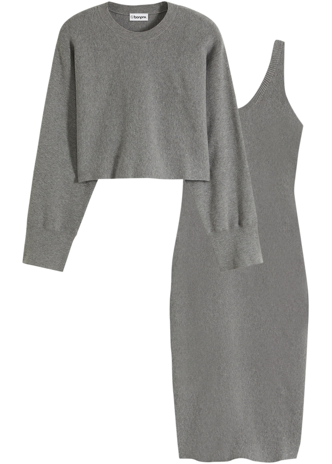 bonprix Strickkleid Set, 2 tlg. für Frühjahr und Sommer, aus Viskose-Mischung, lässige Passform