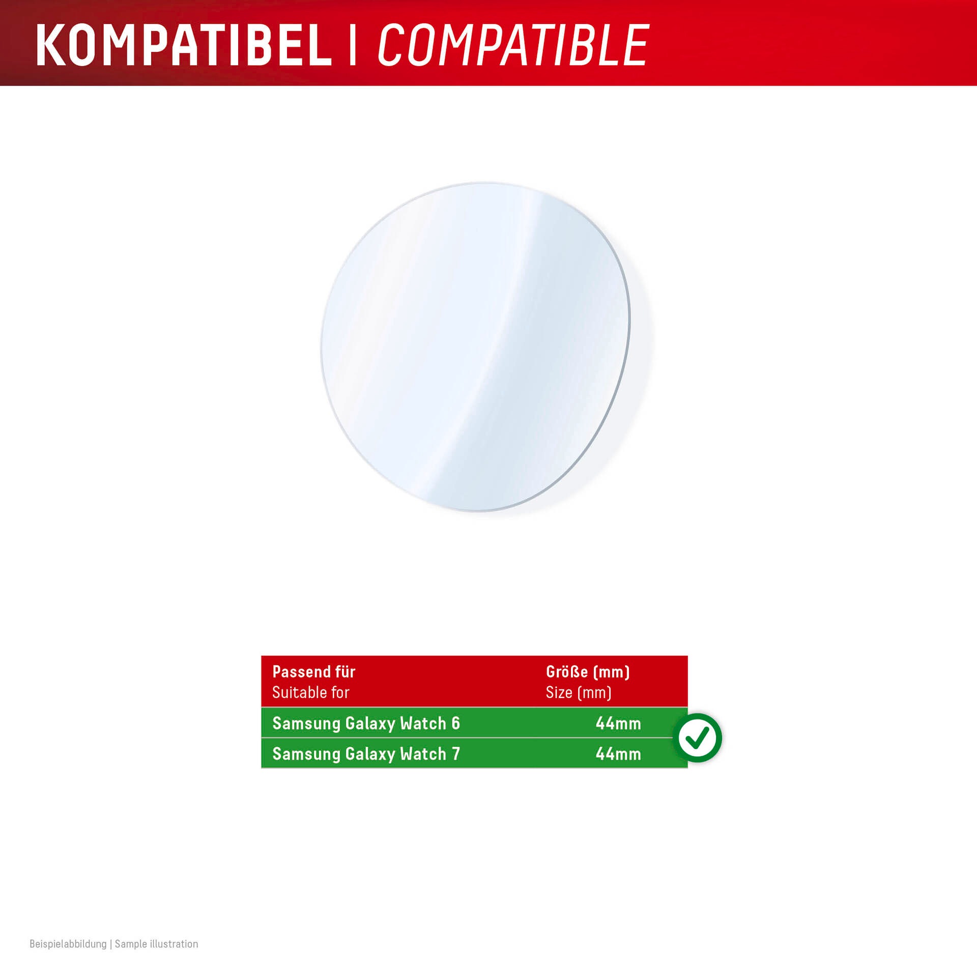 Displex Displayschutzglas »Smartwatch Glass Unbreakable Protector«, für Samsung Galaxy Watch6 44 mm-Samsung Galaxy Watch7 44 mm, (Packung, 2x Hybrid Glass), Displayschutzfolie, Schutzfolie, Bildschirmschutz, kratz- & stoßfest