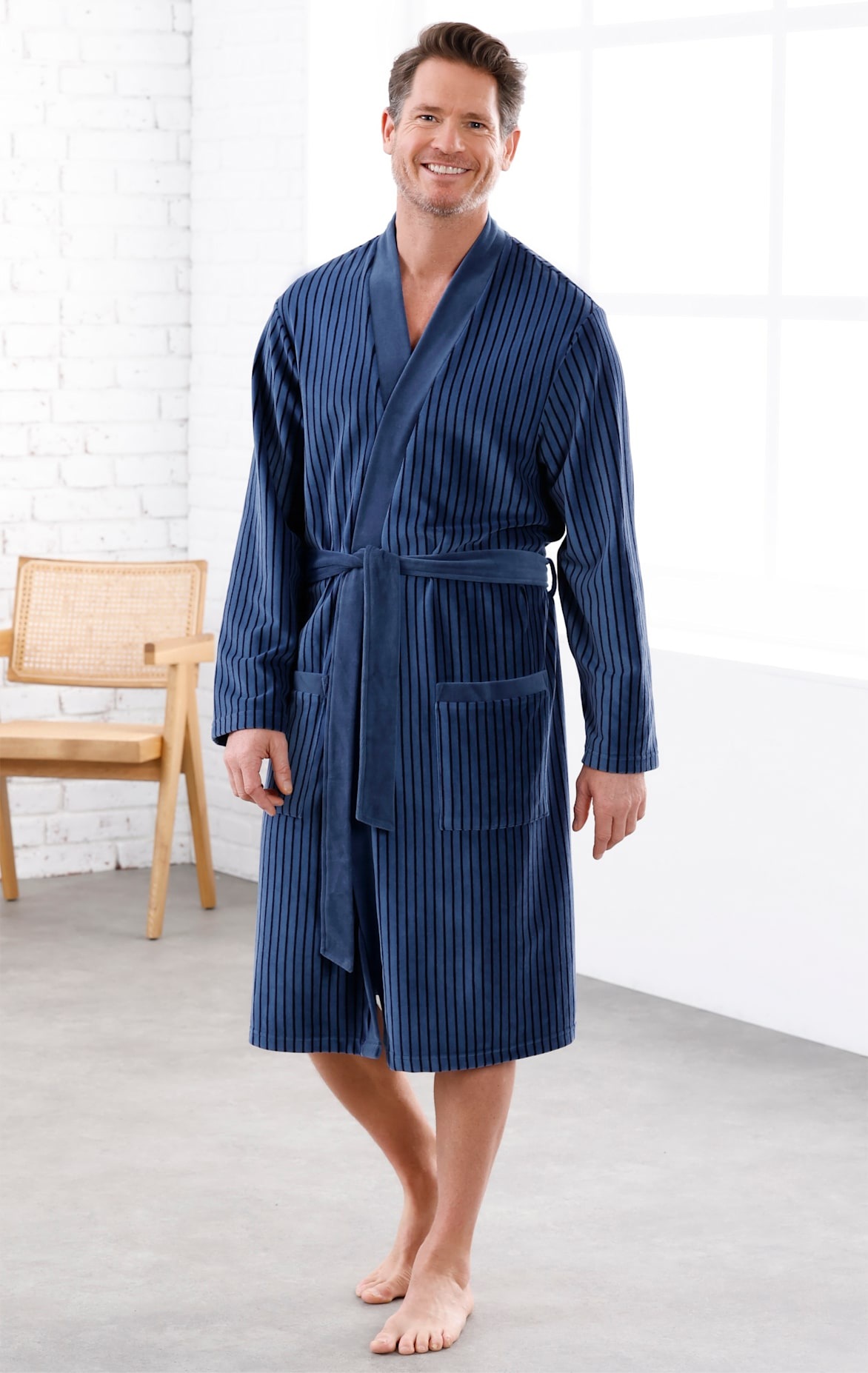 Wäschepur Herren Morgenmantel in blau, Größe 60/62