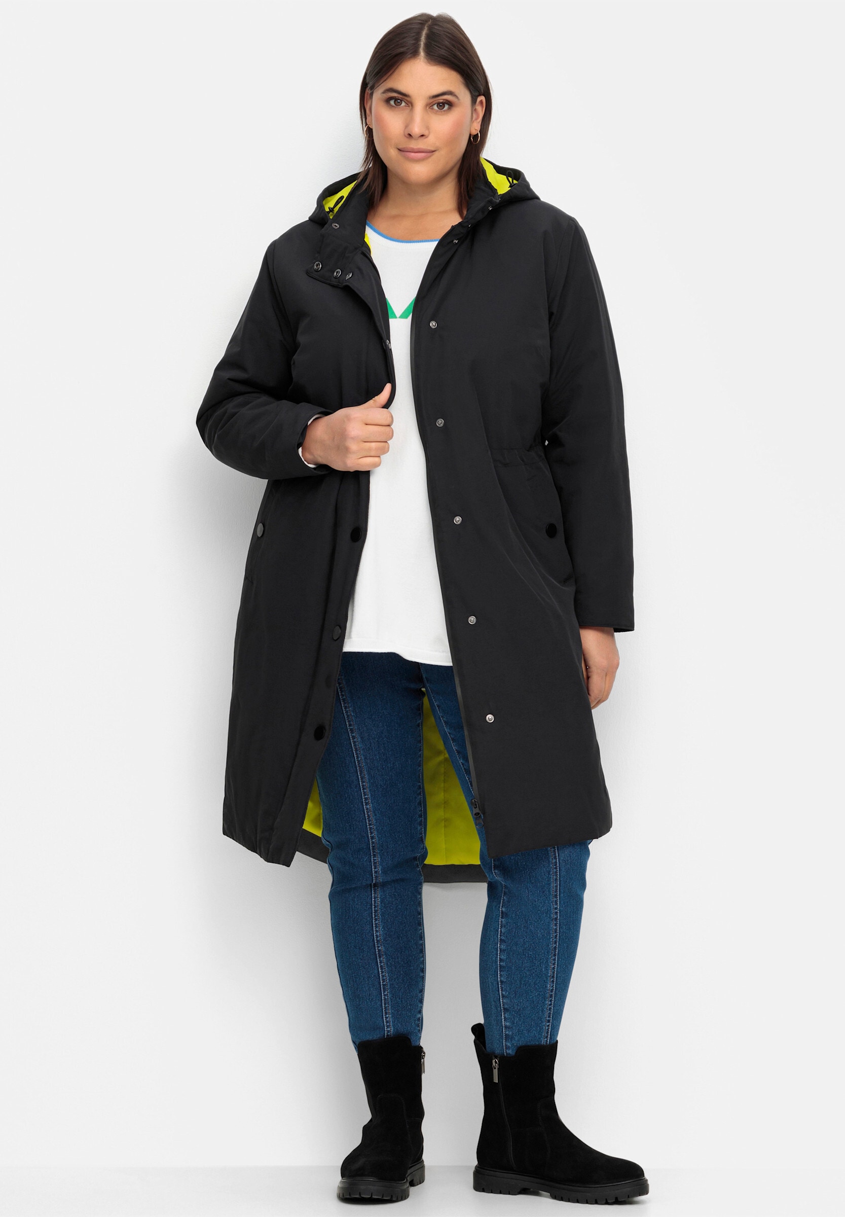 Sheego Langjacke »Mantel Parka mit Kontrast-Futter« Abnehmbare Kapuze