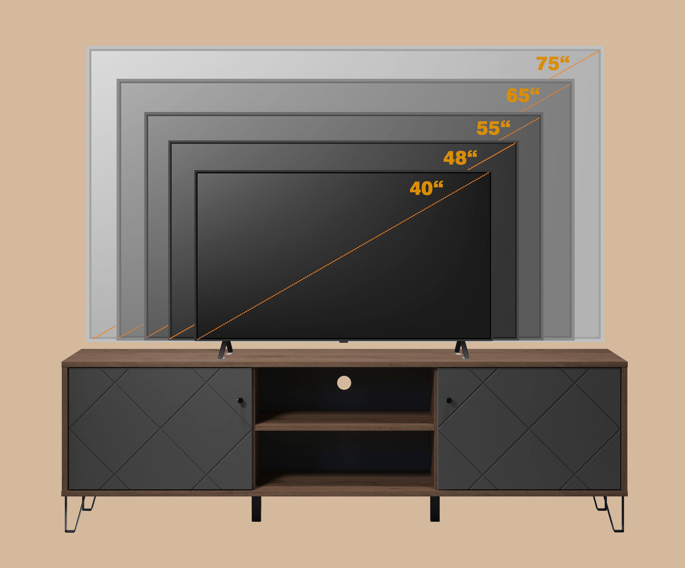 Places of Style Lowboard »Molveno«, (1 St.), TV-Unterteil mit 2 Türen & 2 Fächern - (B/T/H) 183/40/56 cm