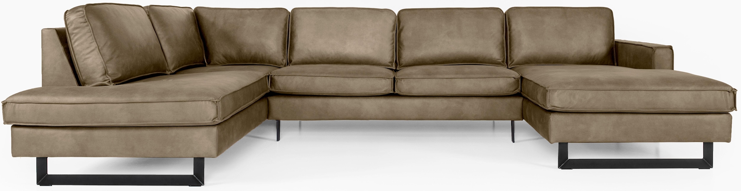 Places of Style Wohnlandschaft »Pinto, 350 cm, U-Form, XXL, mit Ottomanen«, Cord, Chenille, Lederoptik, mit Keder, Metallfüße, Wellenunterfederung