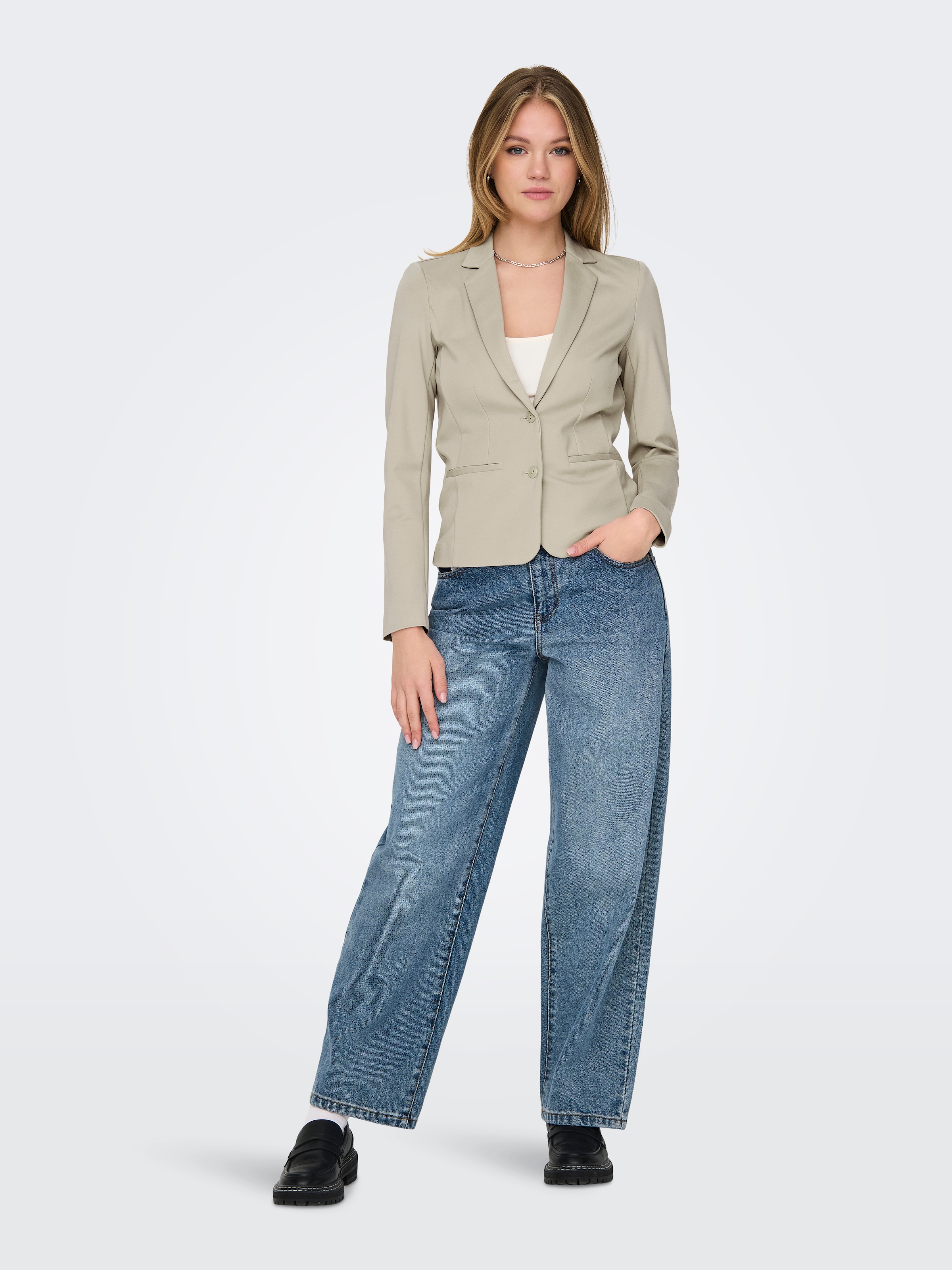 ONLY Jerseyblazer »ONLPOPTRASH – 2-Knopf Blazer mit taillierter Silhouette« regular fit, Milano Rib, Materialmix, Reverskragen, unifarben