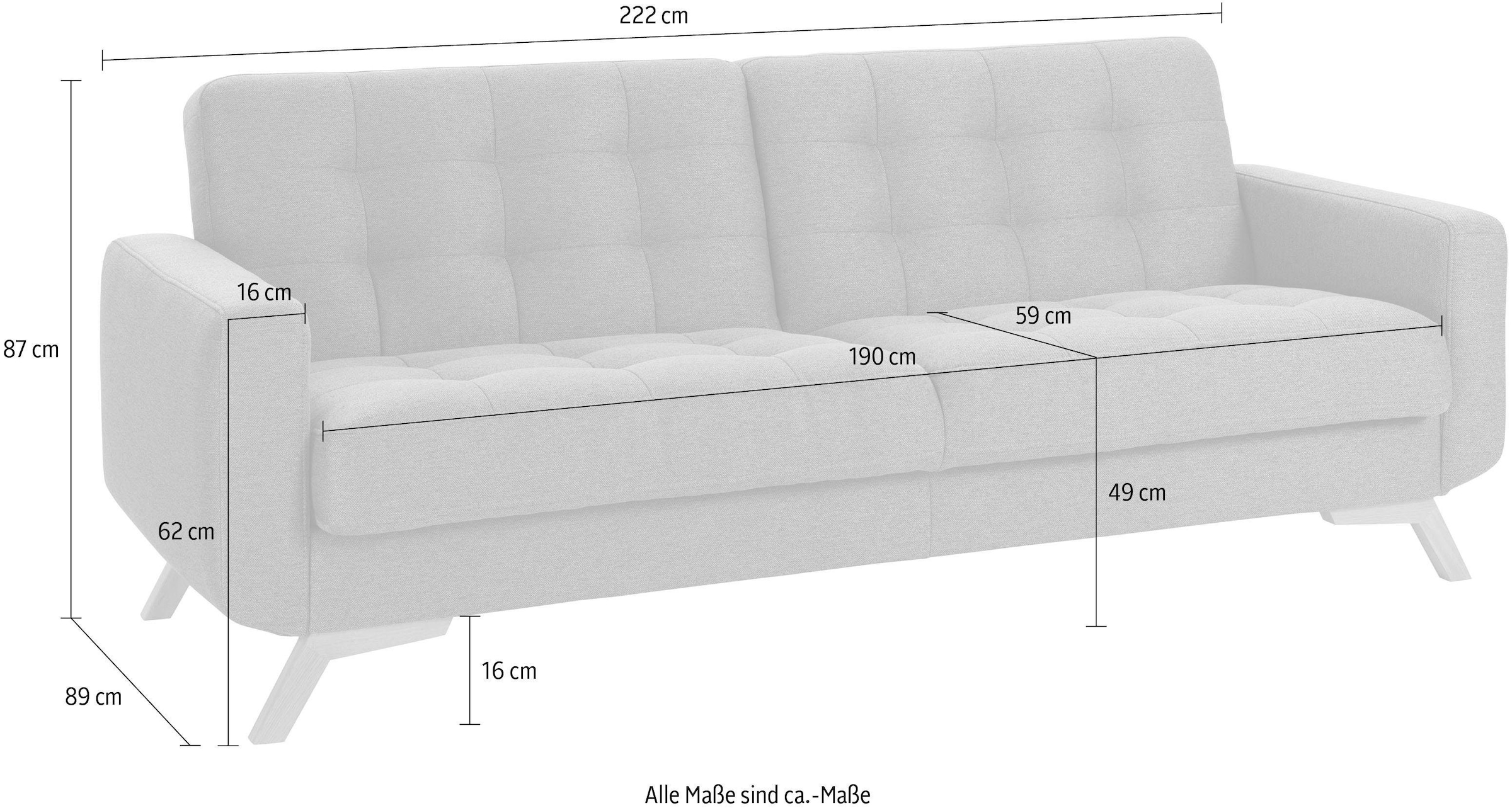 exxpo - sofa fashion 3-Sitzer »Fiord, aktuelles Design, tolle Detailverarbeitung im Sitz und Rücken«, bequem, wahlweise Kippcouch mit Bettfunktion und Bettkasten, Holzfuß