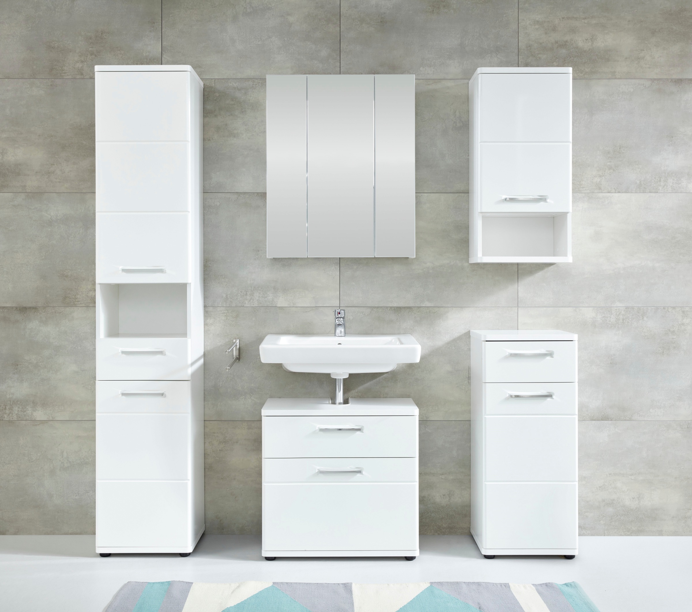 welltime Hochschrank »Mora«, Weißer Badschrank mit Schublade und 2 Türen - (B/T/H) 37/34/189 cm