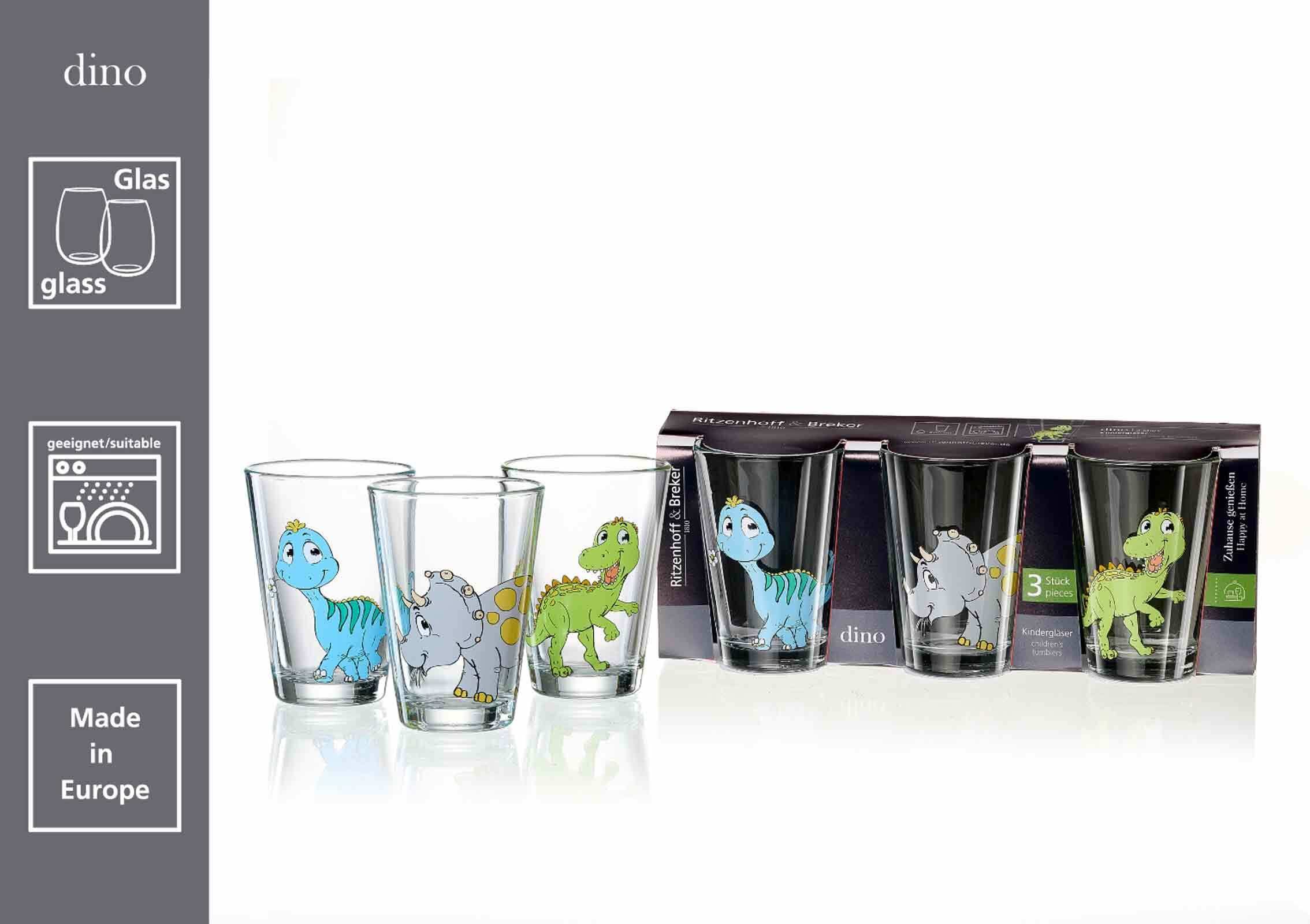 Ritzenhoff & Breker Kinderbecher »Kindergläser Dino 200 ml 3er Set bunt« Spülmaschinengeeignet