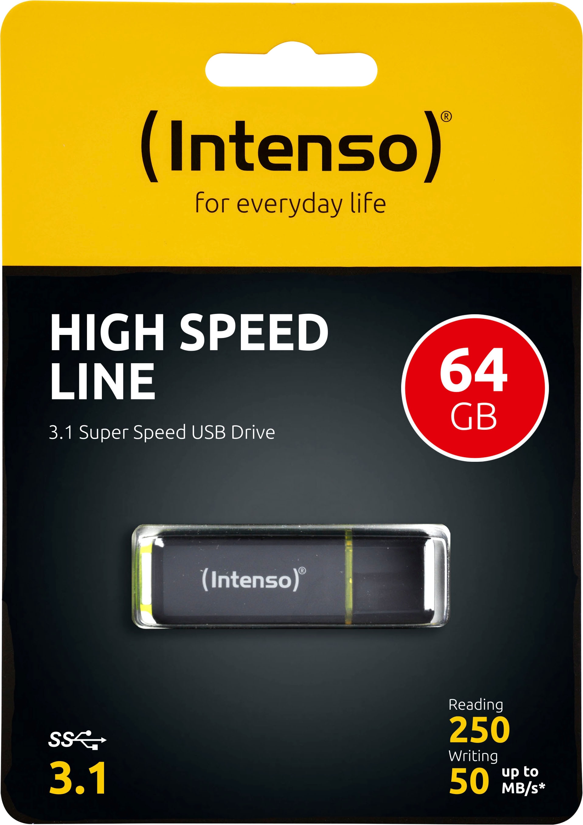 Intenso USB-Stick »USB Drive 3.1 HIGH SPEED LINE« (64GB GB USB 3.1 Lesegeschwindigkeit 250 MB/s)