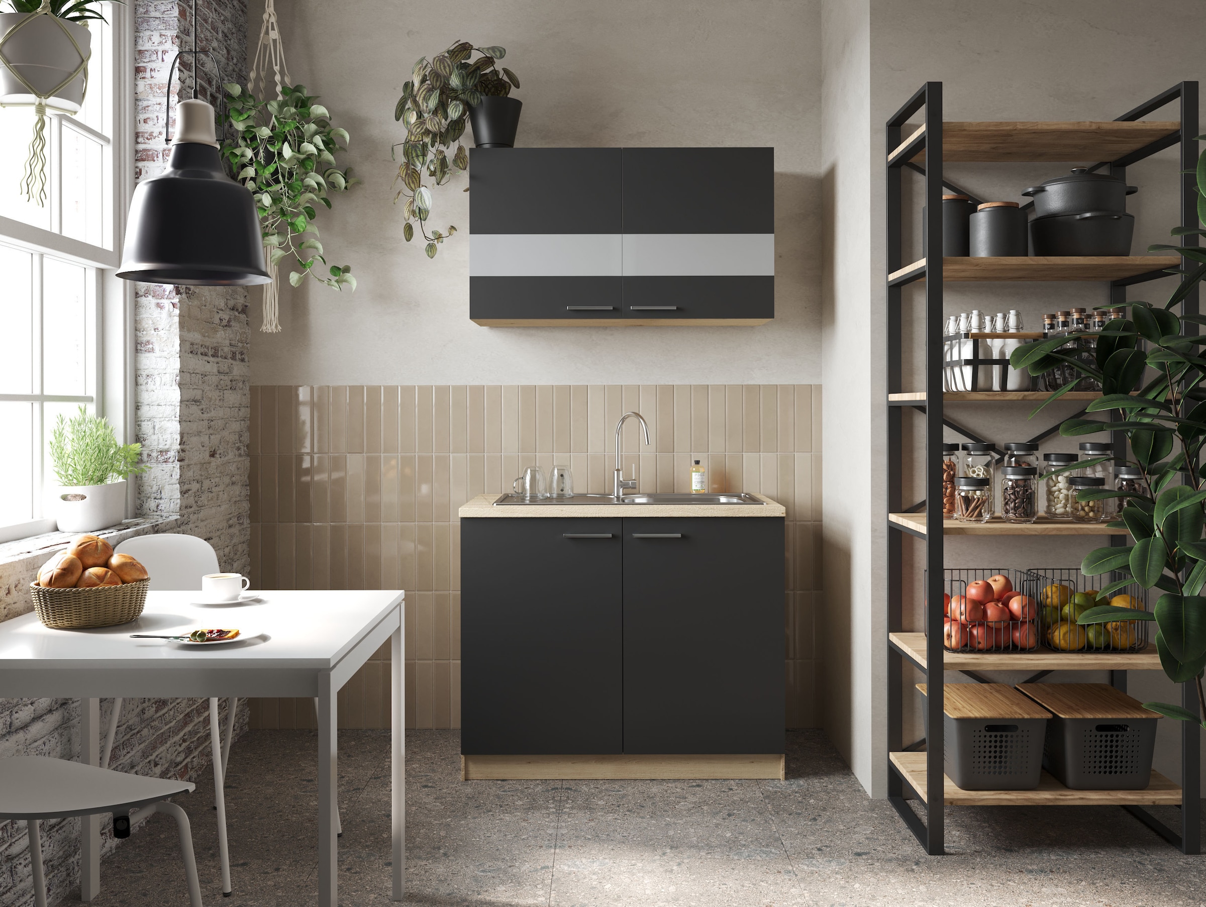 RESPEKTA Pantryküche »Merle« Breite 100 cm, mit Soft-Close Funktion, Edelstahlspüle BALTIMORE
