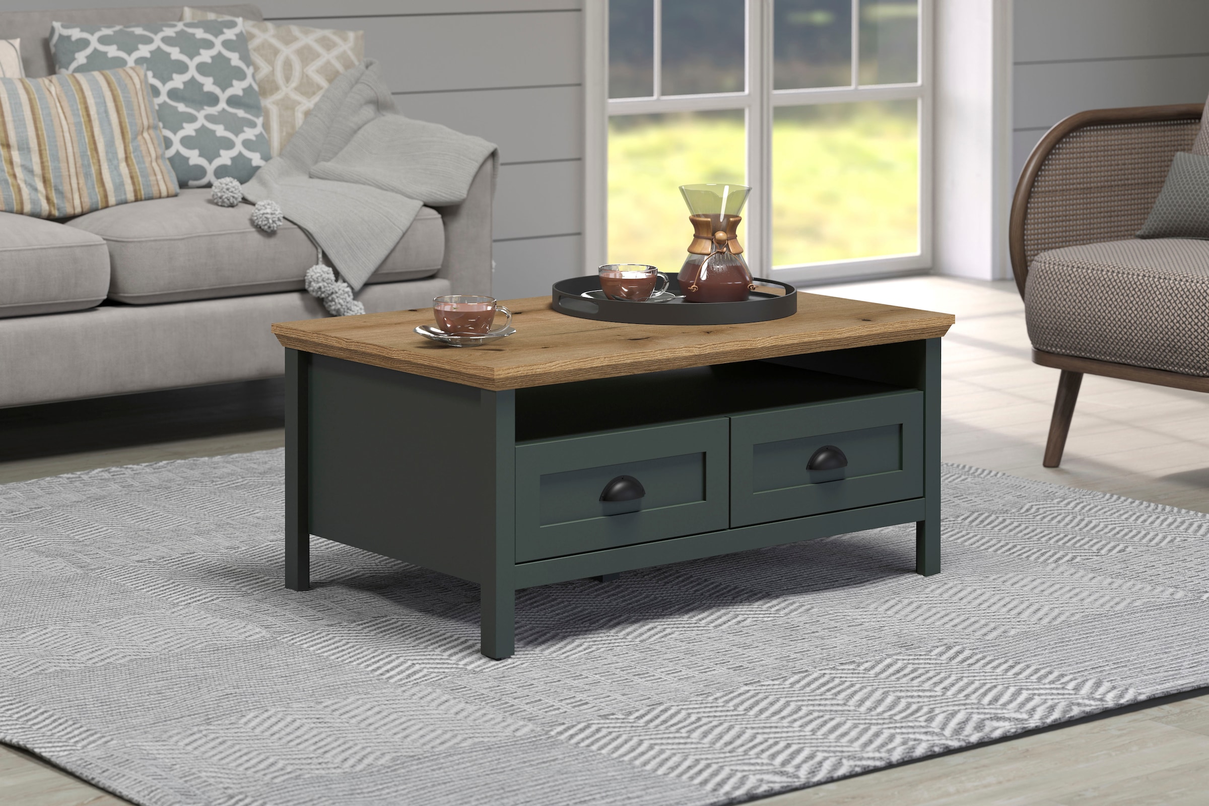 Home affaire Couchtisch »Vienna« 1 Stk. tlg. Sofatisch mit 2 Schubladen und Ablagefläche - (B/T/H) 101/60/45 cm